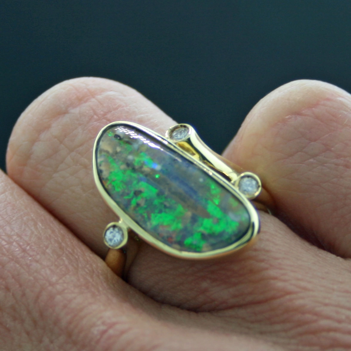 Boulderopal-Brillant-Ring, 750er-Gold