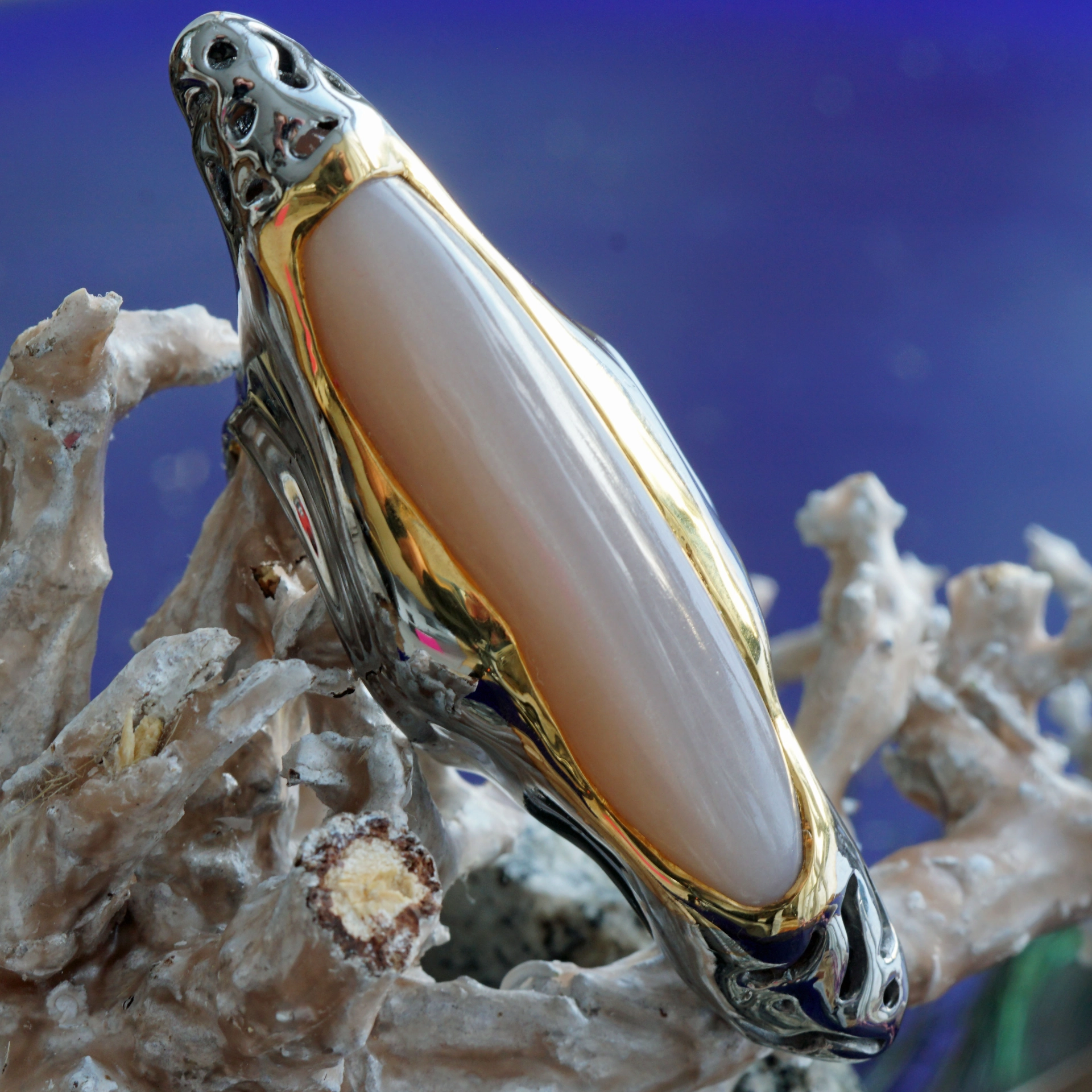 MOONSTONE ring 59 x 20 mm unique XXL Ring to fall in love Silver goldplated