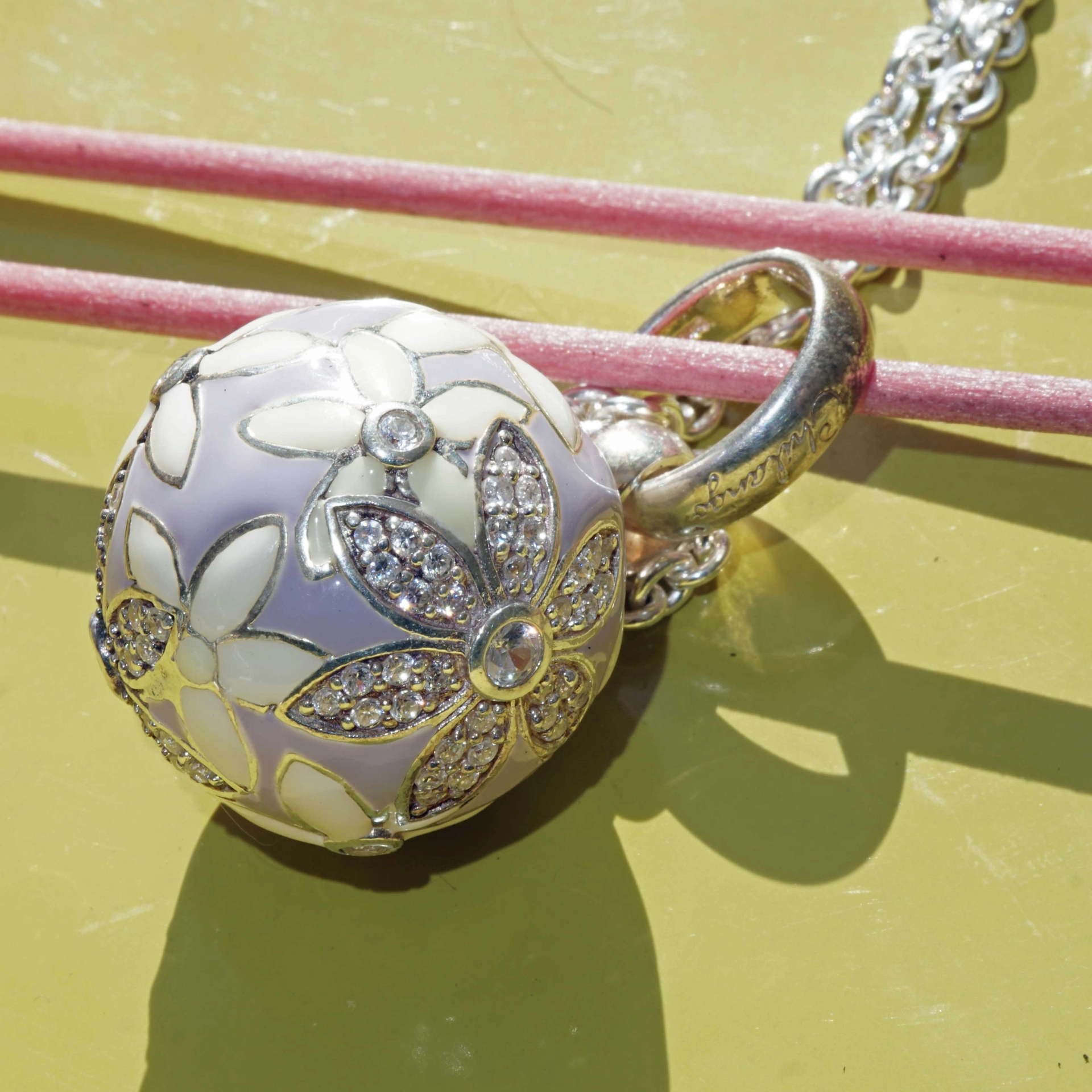 Chilango Pendant Faberge lilac Flower with Circonia 925 Silver Enamel