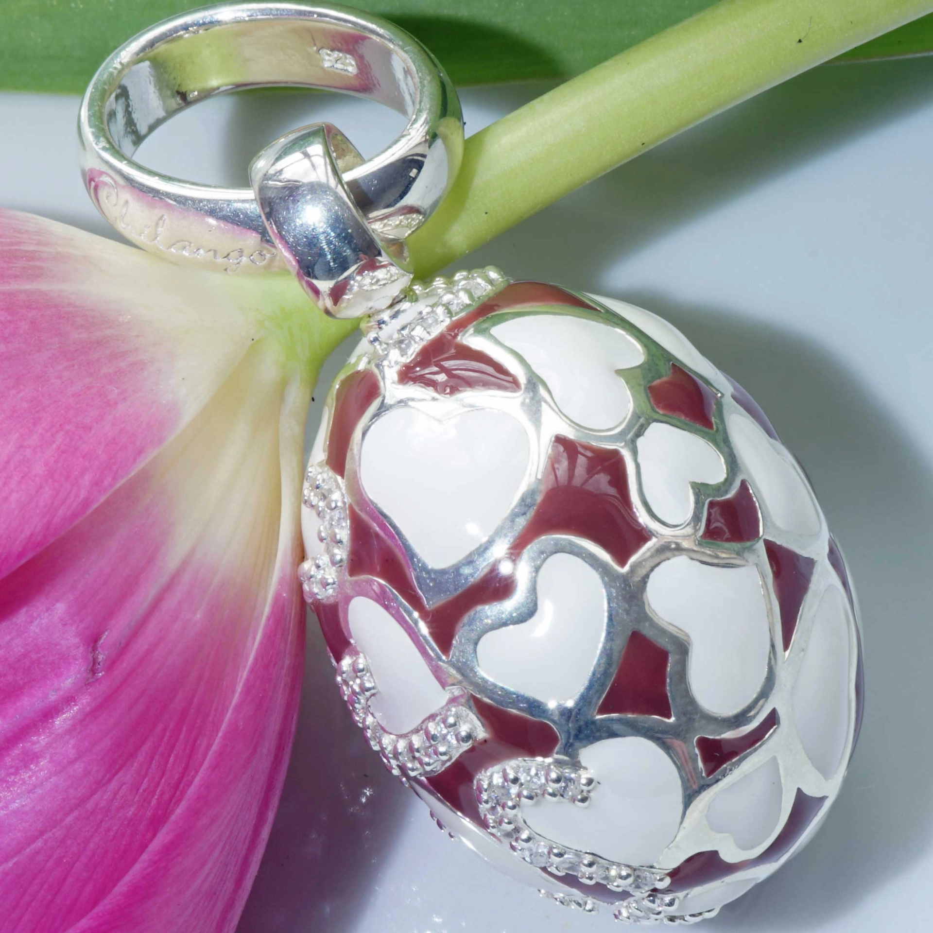 Chilango Pendant Faberge Style Heart red-brown 925 Silver Enamel