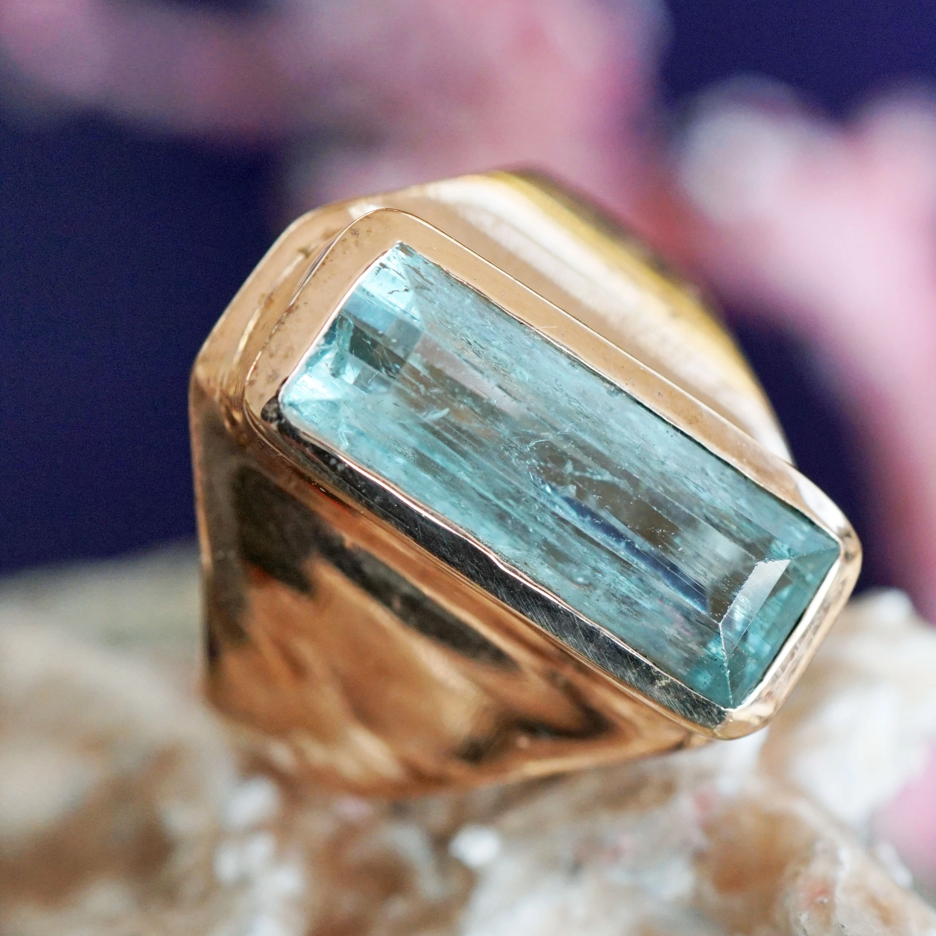 AQUAMARIN Ring Silber rosevergoldet 20 x 9 mm Handarbeit tolle intensive Farbqualität