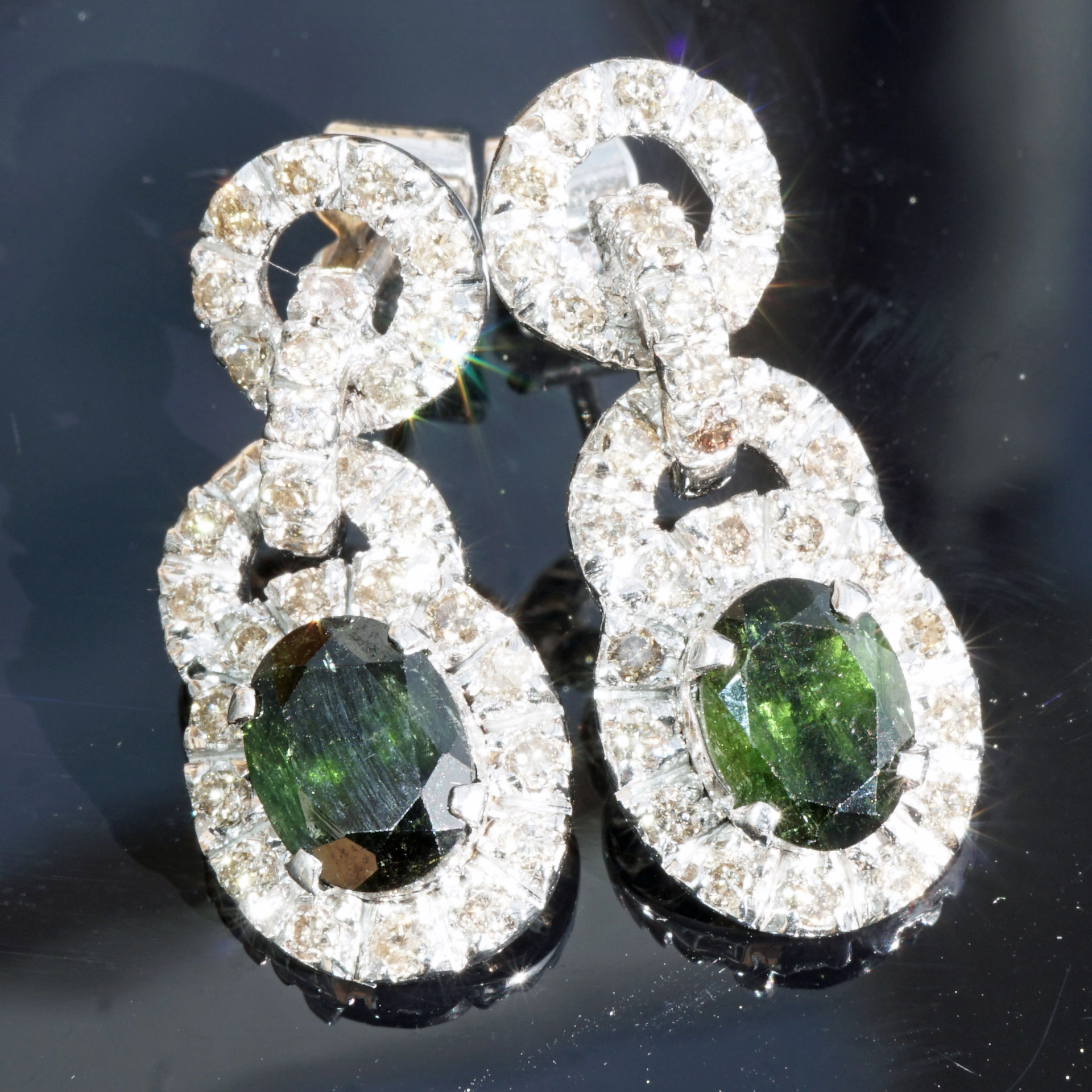 Tourmaline Brilliant Earrings 14 kt White Gold...splendor Earrings