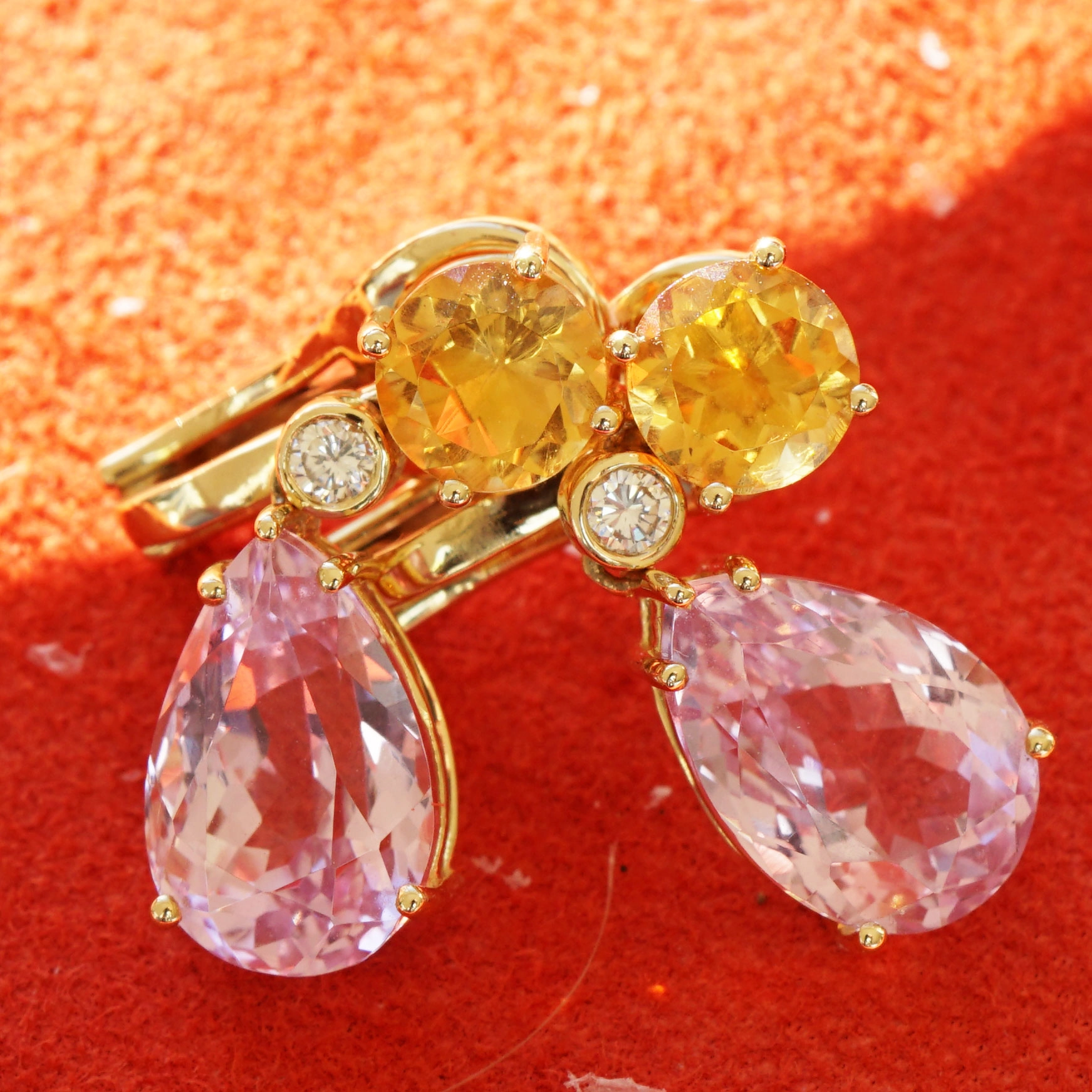 Kunzit Citrin Ohrhänger mit Brillanten in 750er Gelbgold Bloomy Passion