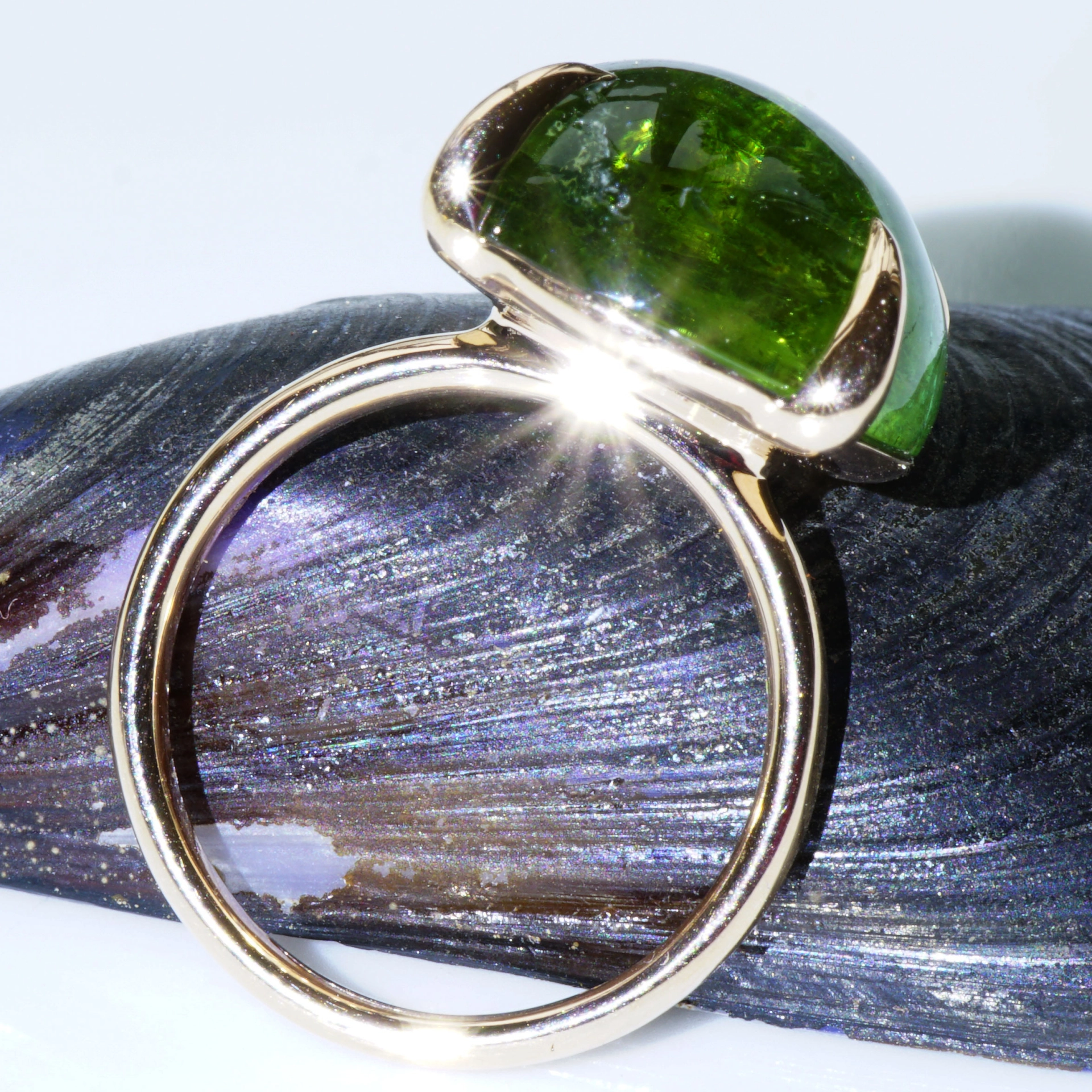 Tourmalin Ring 18 kt Rosegold green-blue Bubble