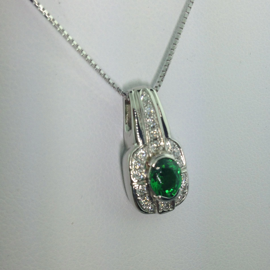 Tsavorith-Brillant-Anhänger mit Kette, 900er-Platin, Kette in 850er-Platin