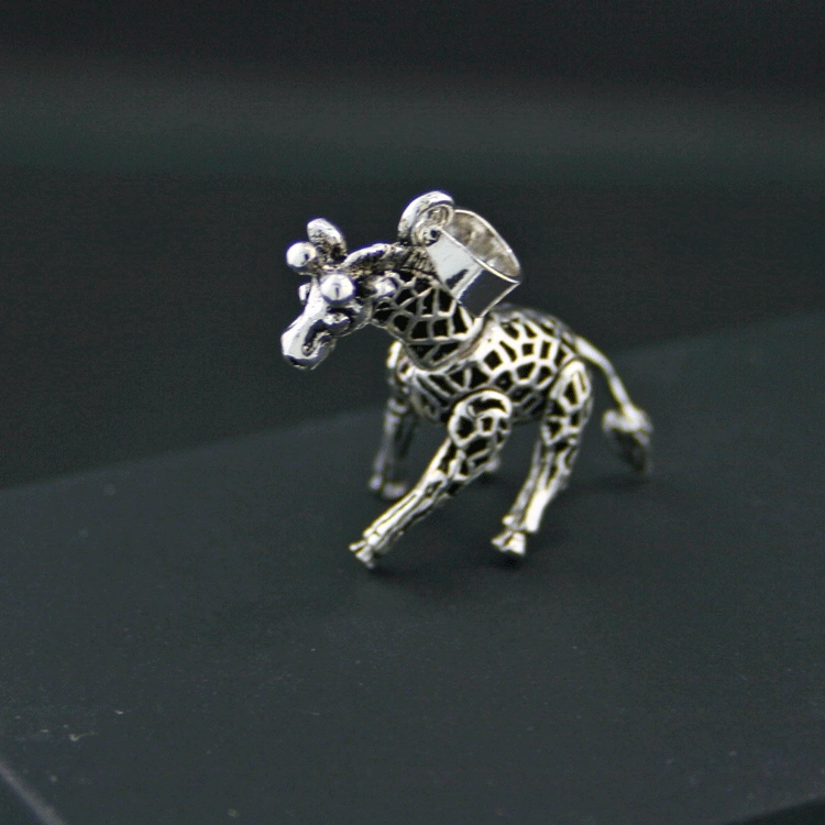 Charm-Anhänger, 925/-Silber, Giraffe, vollbeweglich