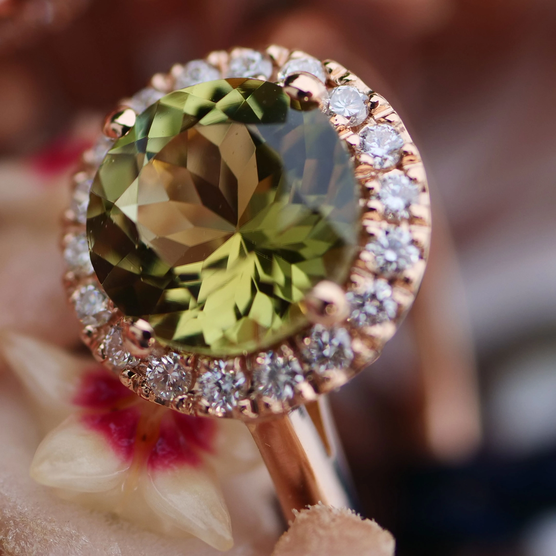 Turmalin Ring 18 kt Rosegold made in Valenza Springcolors