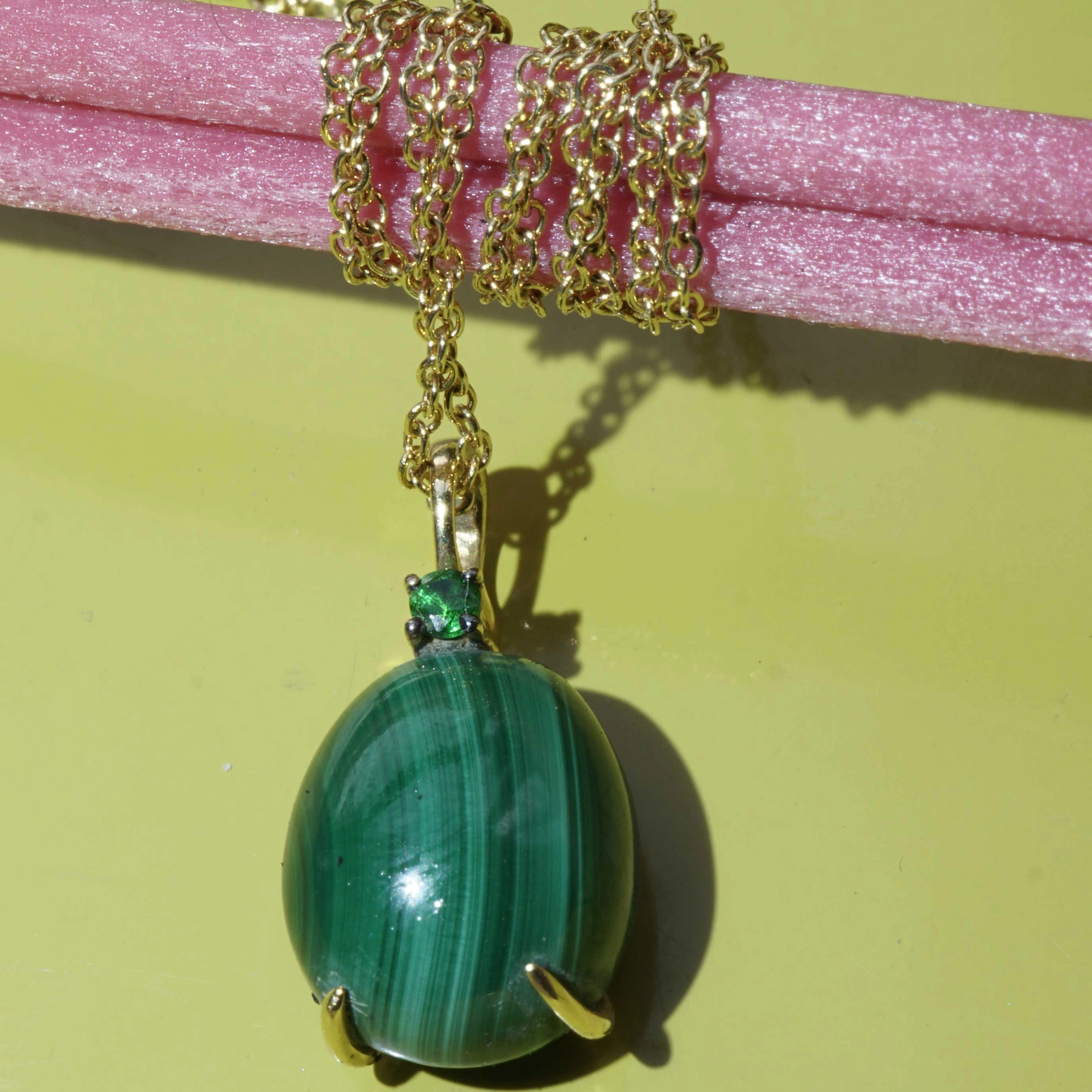Drop Pendant...soo sweet...with Malachite  and tsavorithe...made in Italy