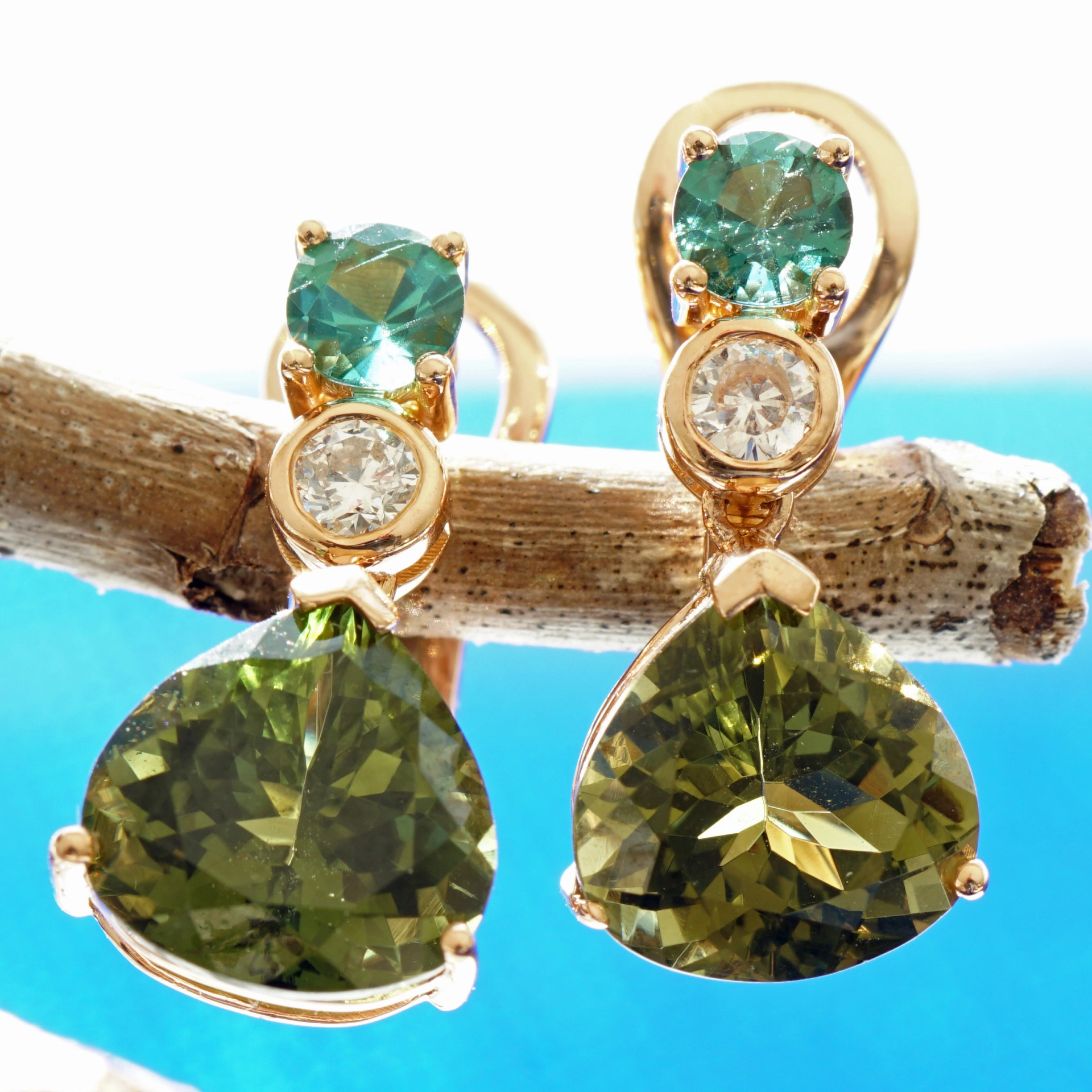 Turmalin Brillant Ohrhänger m. Stecker 750er Rosegold 5.30 ct 0.48 ct 0.20 ct...DRAGONIA