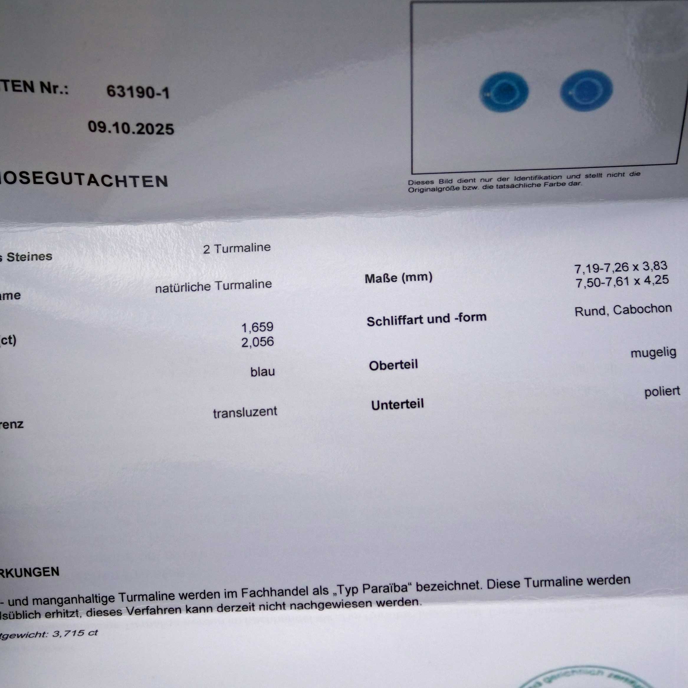 Paraiba Tourmaline Cabochons 1.6 and 2 ct Swimming Pool Blue vml. Brazil with GLA Certificate