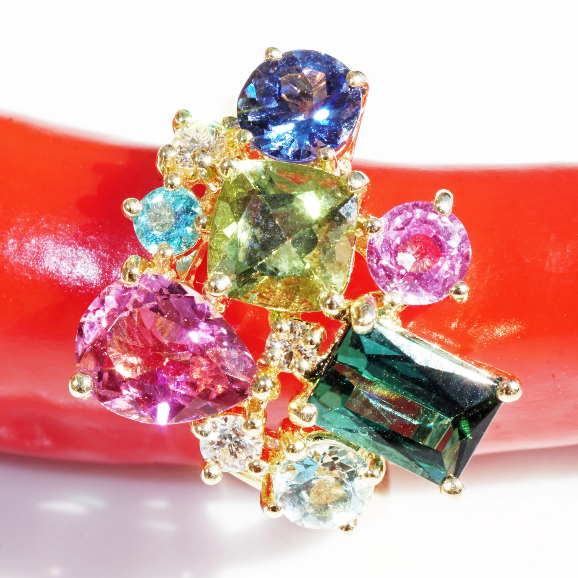 Potpourrie of Colors and Gems....Ring 18 kt Yellow Gold...so many Colors