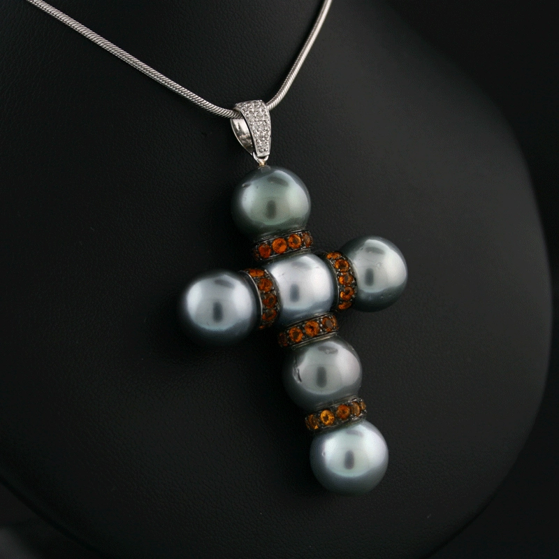 Tahiti-Citrin-Diamant-Anhänger, 18 Karat Weißgold