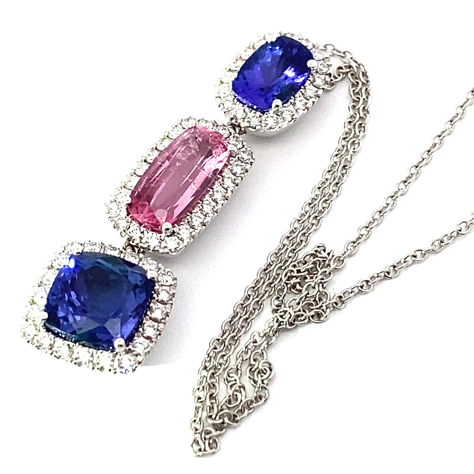 Tanzanite Spinel Brilliant Pendant w. Chain 750 White Gold 6 ct 0.70 AAA+ Blue Lily and Dream Pink