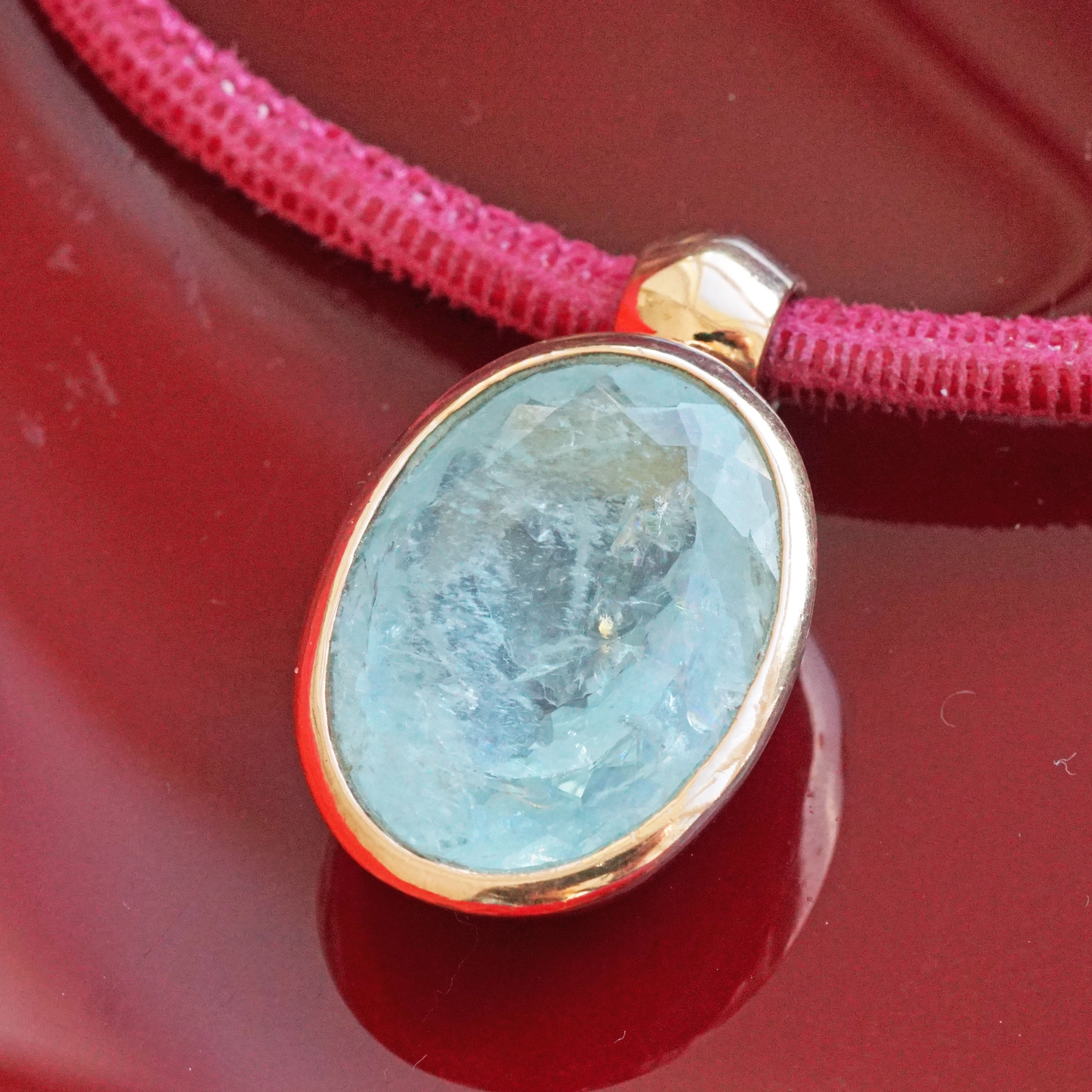 Aquamarin Anhänger 38 x 22,5 mm Cool Mood 925er Silber rosevergoldet