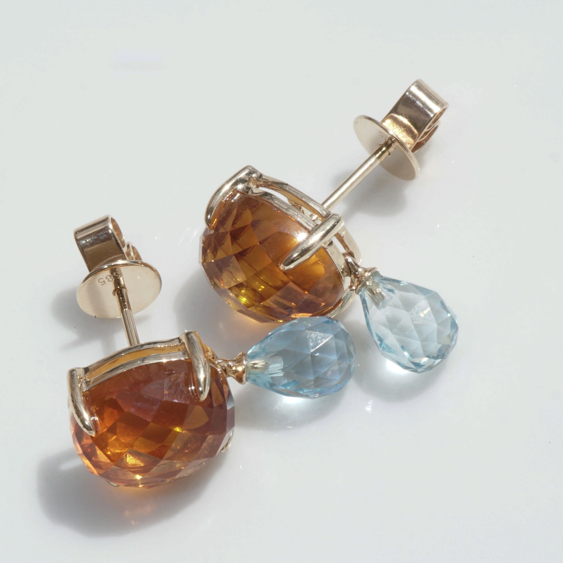 Citrine Blue Topaz Earrings 14 kt Yellowgold....Sky and Sun