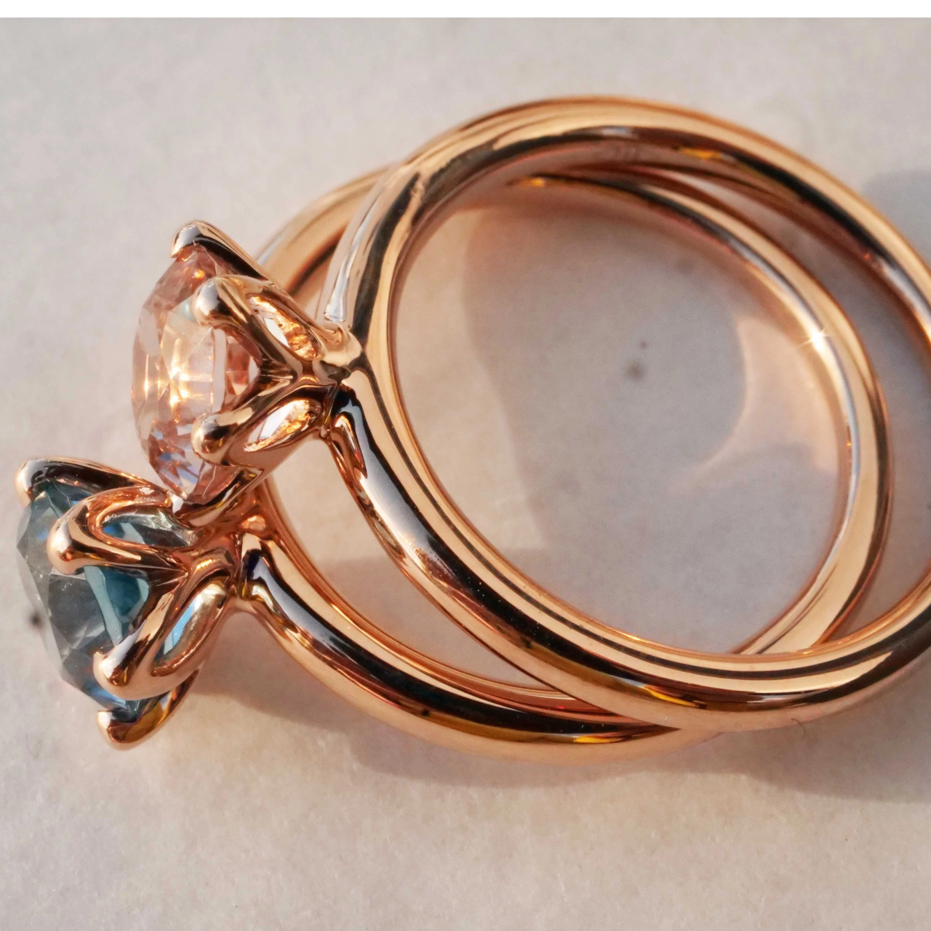 Bestseller Combination Ring made in Valenza...18 kt Rose Gold with Blue Topaz