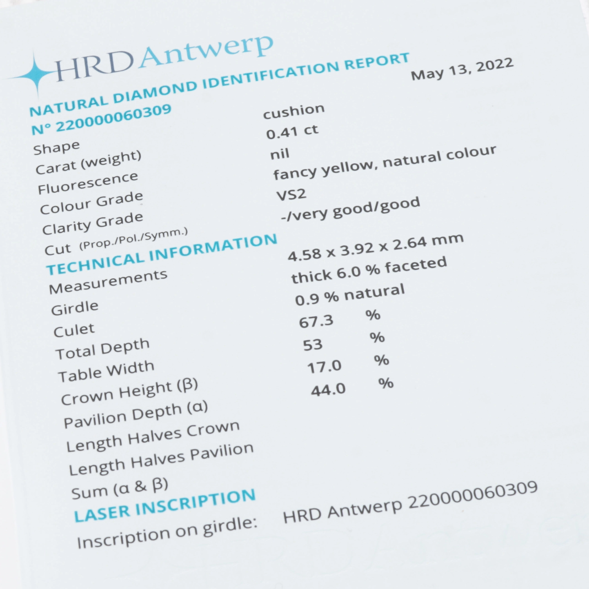 Fancy Yellow Diamond Engagement Ring 0.41 ct 18 kt White Gold Natural Color HRD Certificate