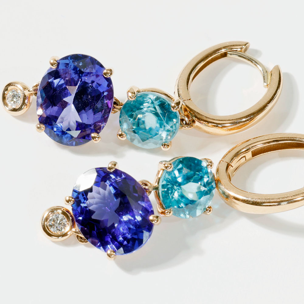 Tanzanite Zircon Brilliant Drop Earrings 750 Rose Gold... Bang colours 6.71 ct 4.84 ct 0.09 ct
