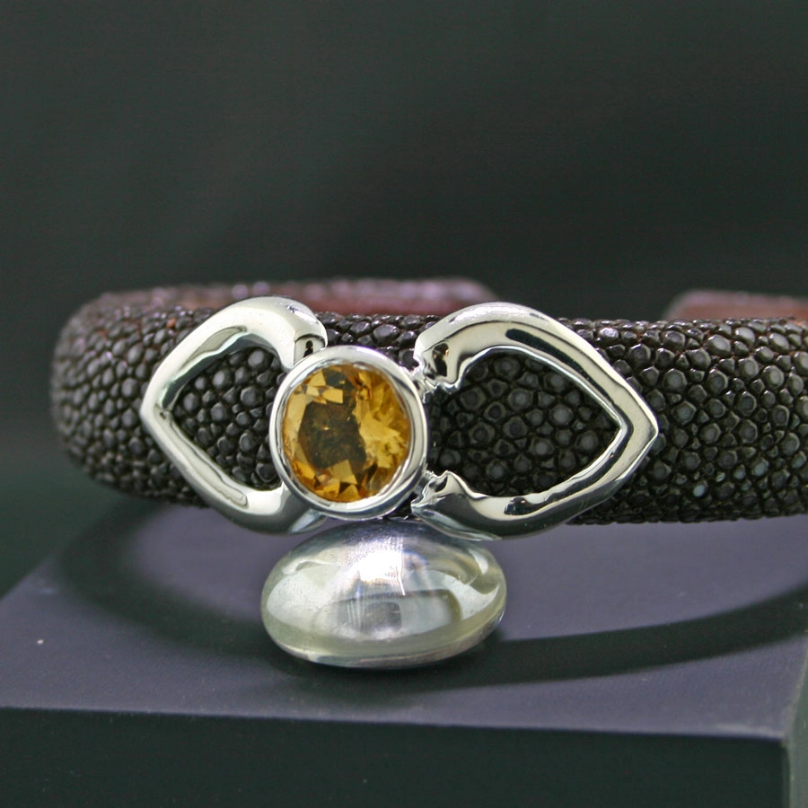 Citrin-Rochenleder-Armreif, 925/-Silber