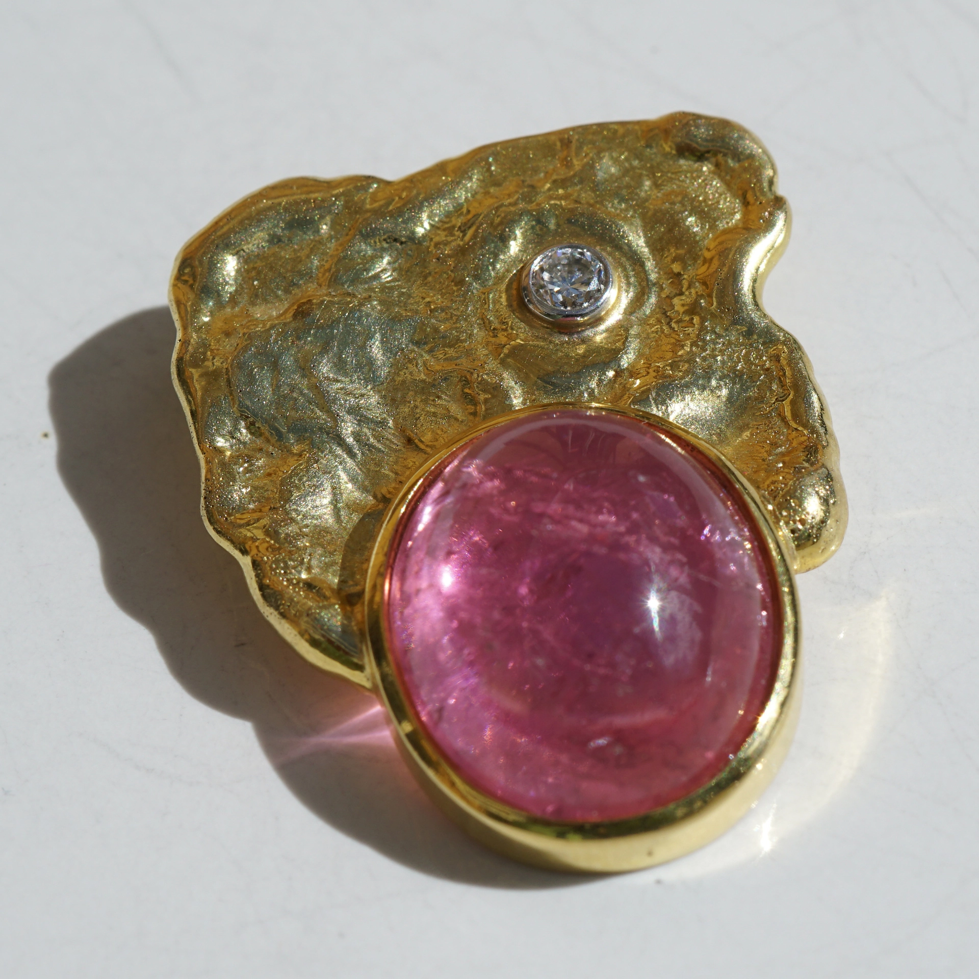 Turmalin Brillant Anhänger 585er Gelbgold massive Handarbeit 12 Gramm