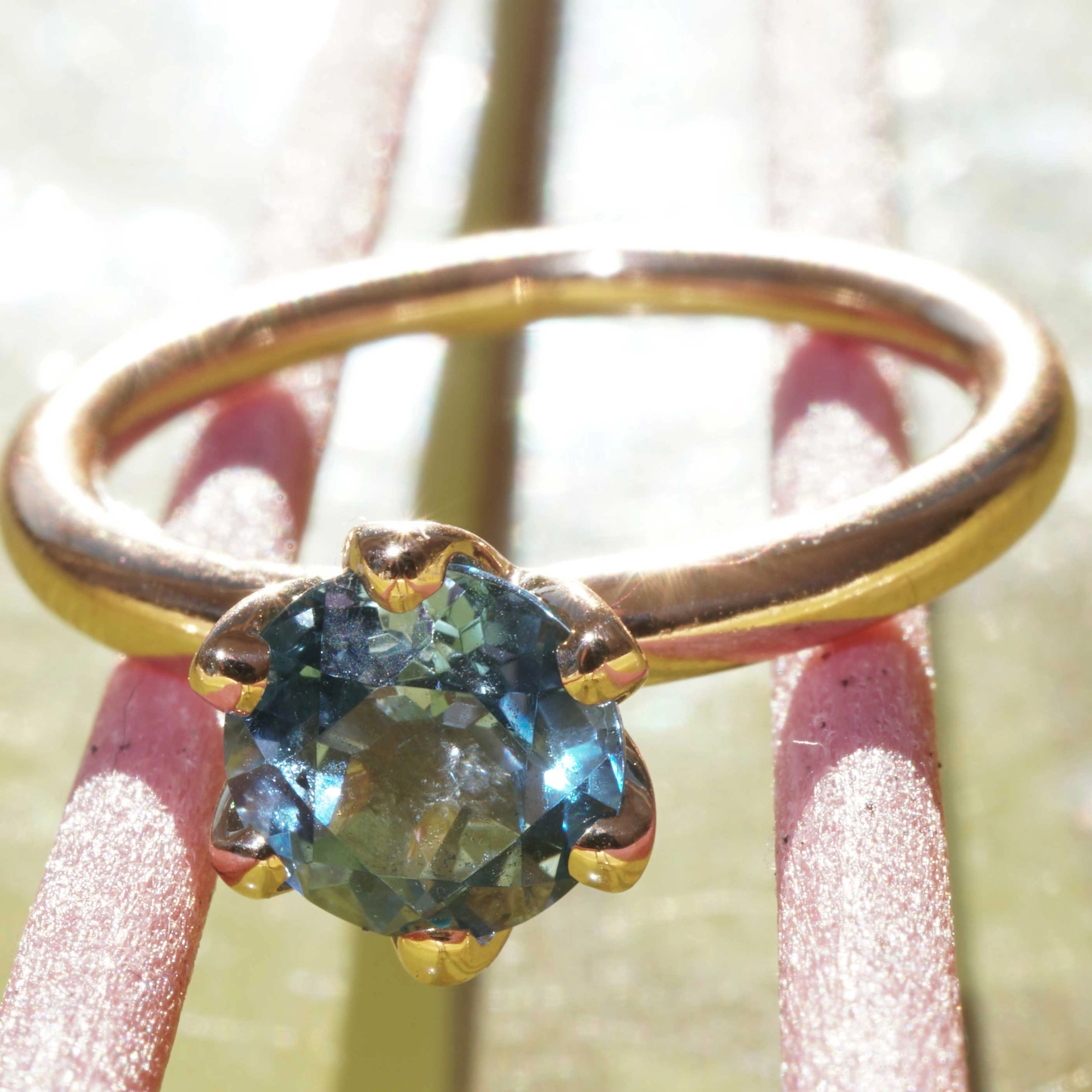 Bestseller Combination Ring made in Valenza...18 kt Rose Gold with Blue Topaz