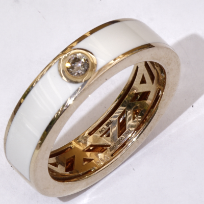 Leo Wittwer Enamel Ring 750 Rose Gold 0.10 ct 10 Grams Heavy Cold Enamel UNISEX