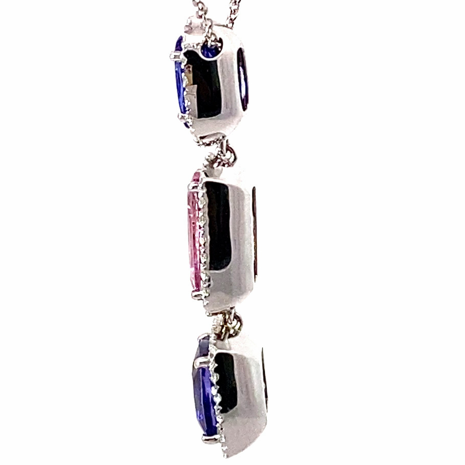 Tanzanite Spinel Brilliant Pendant w. Chain 750 White Gold 6 ct 0.70 AAA+ Blue Lily and Dream Pink