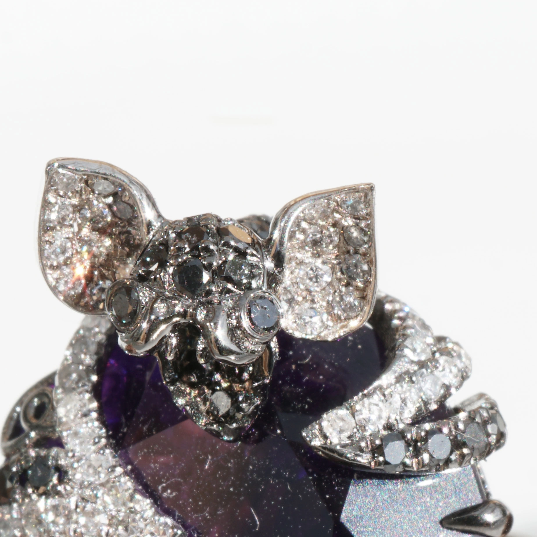Bat Designer Ring with brasil. Amethyst and Diamonds total ca. 0.89 ct....Creepy