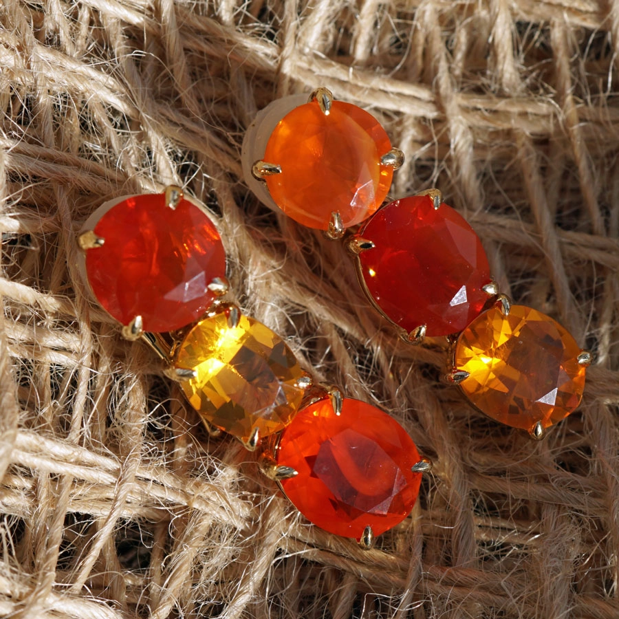 Feuer Opal-Ohrstecker/Clip-750er-Gelbgold