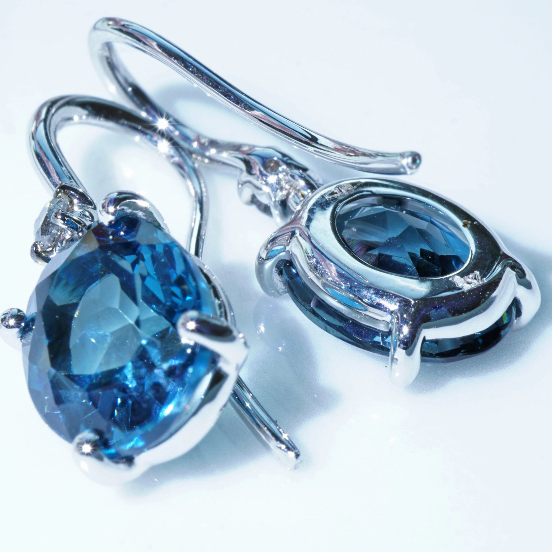 Blue and Grey Color Earrings made in a traditional Goldsmith's Factory in Valenza/Italy Bluetopaz and Diamonds 18kt Whitegold