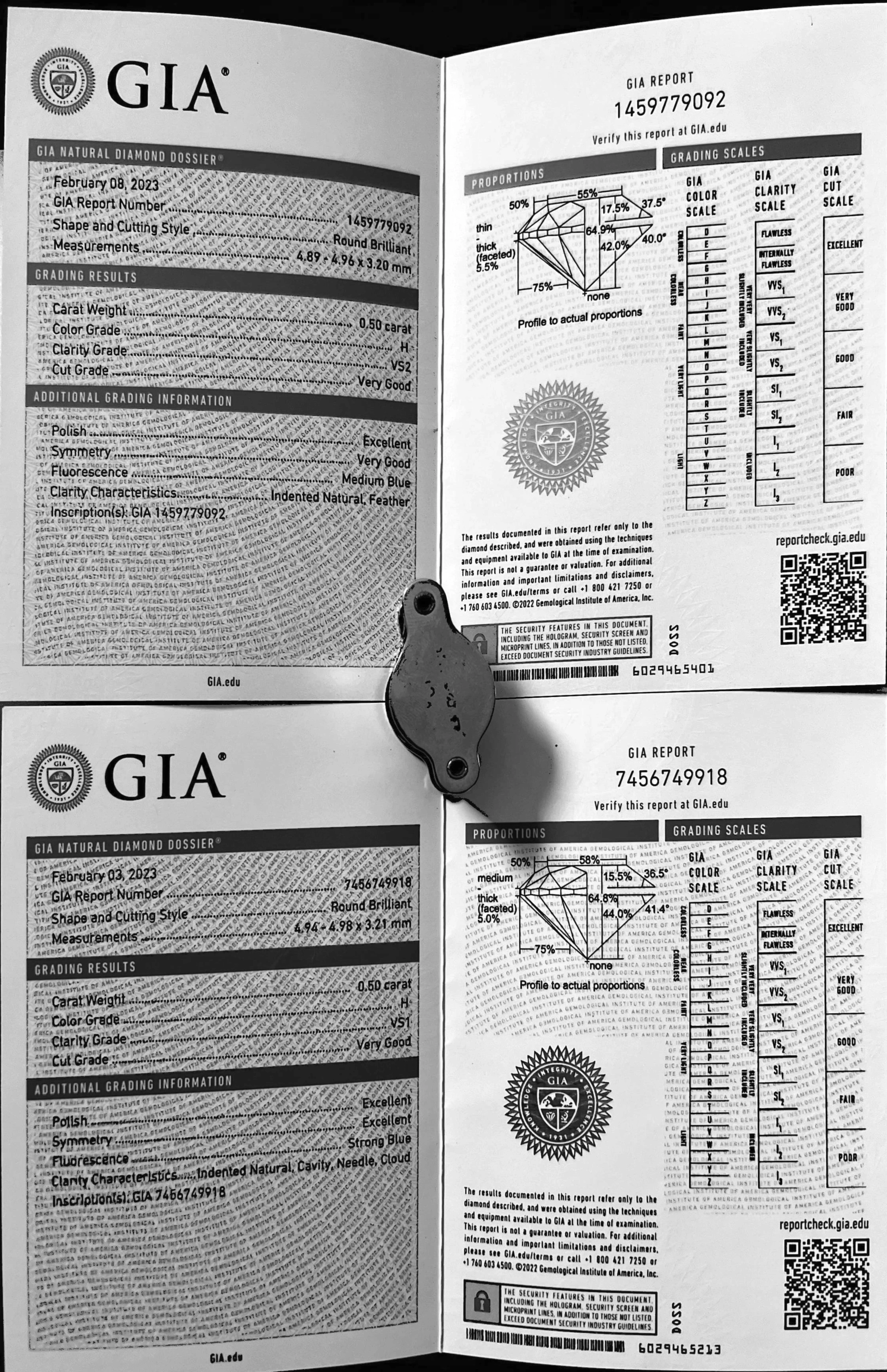 GIA certified full Cut Brilliant Earrings total 1 ct TW / VVS-VS White Gold 18 kt