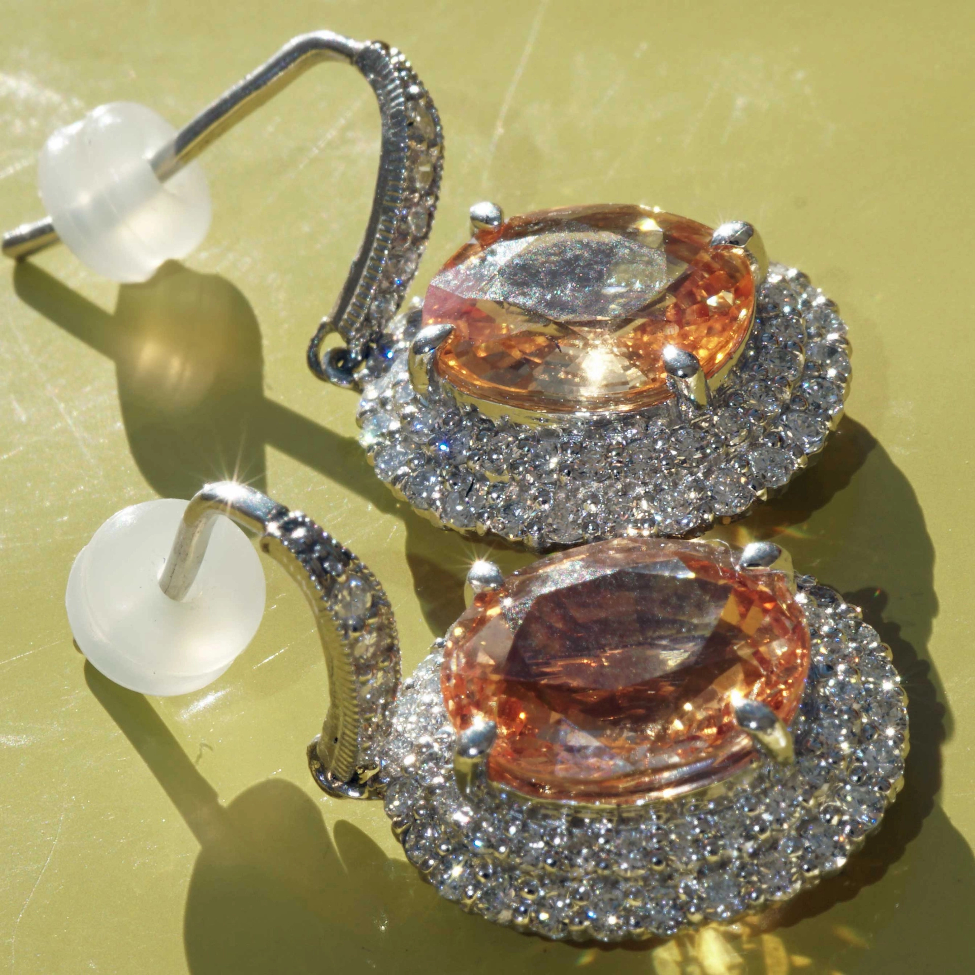 Saphire Brilliant Earrings 900 Platinum orange-pink 7.14 ct......incredible Color