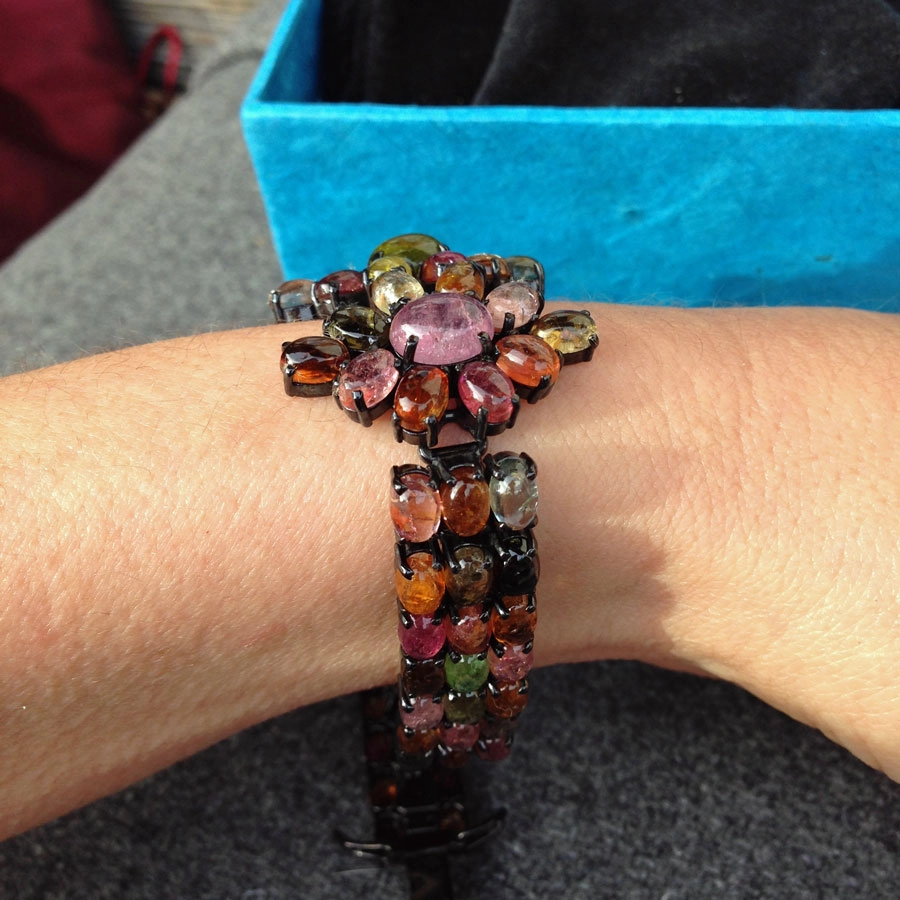 Buntes Turmalin-Armband, Silber/schwarz rhodiniert,