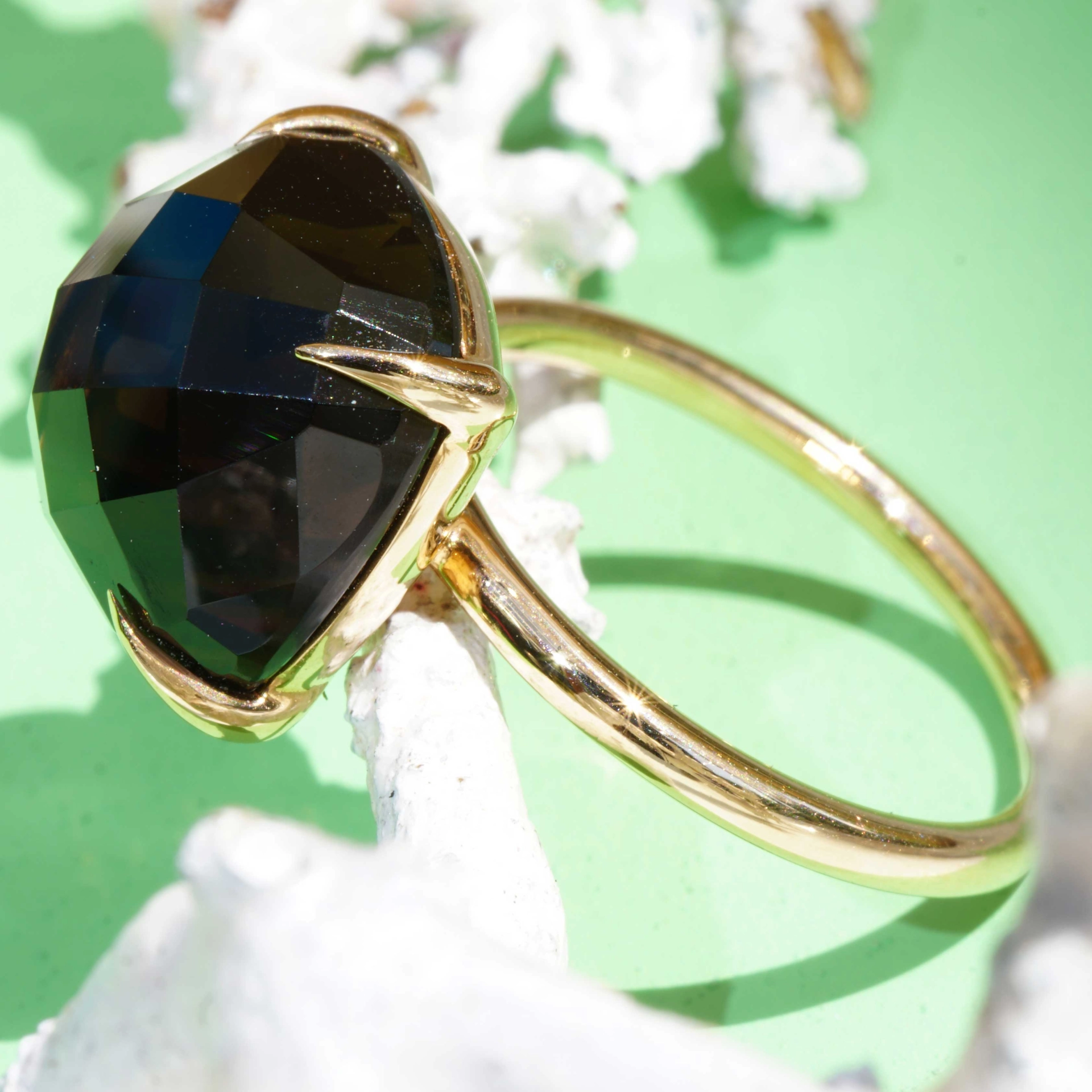 Smoky Quartz Ring 12x12 mm 18kt Rosegold..perfect Combination Ring