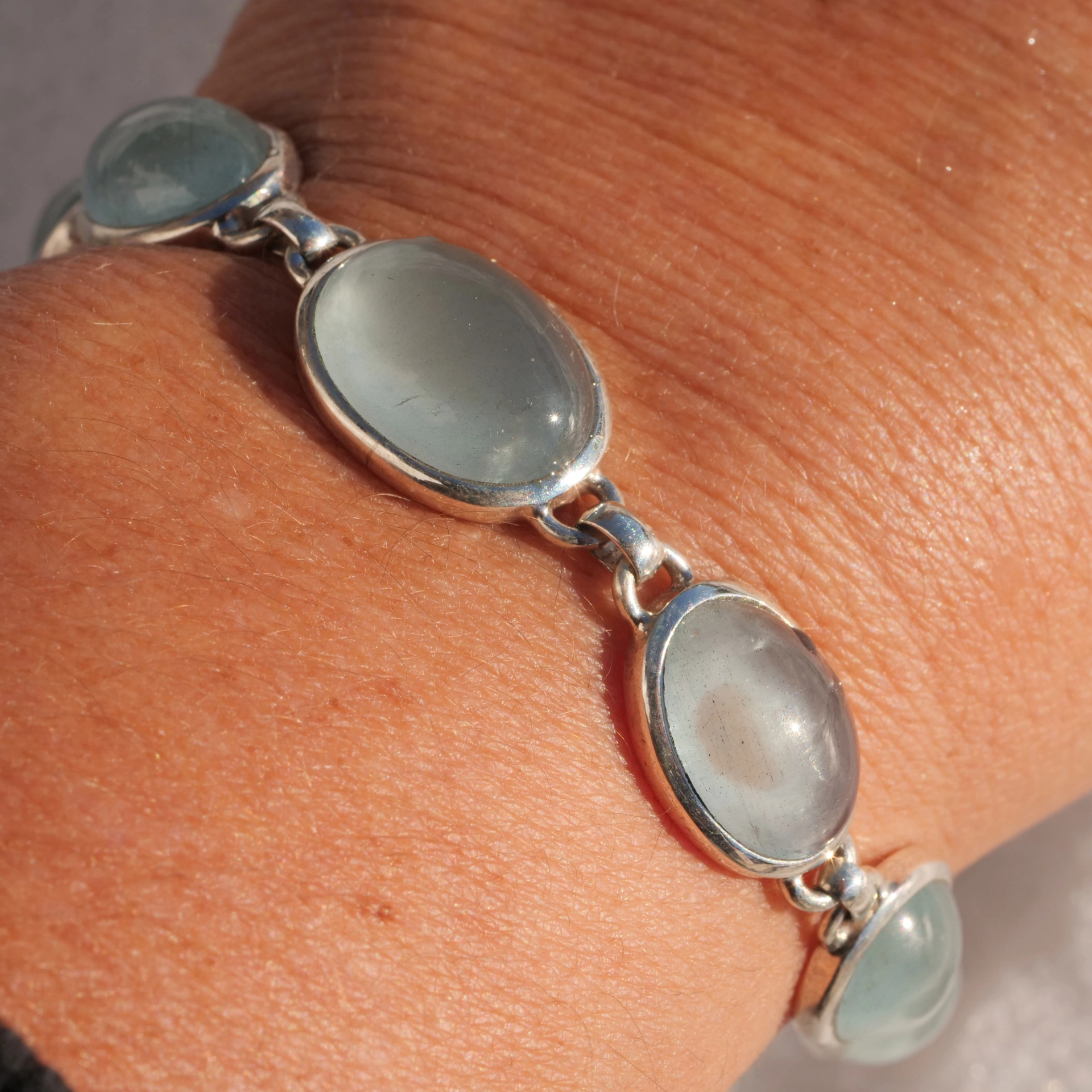 Aquamarine Cabochon Bracelet 925 Silver modern Style