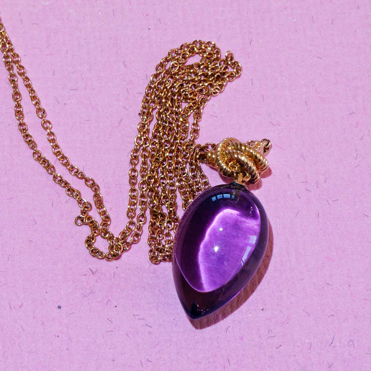 For Sailors... Amethyst Pendant with Chain 750 Rose Gold... delicate Knot Shape with large Amethyst Drop
