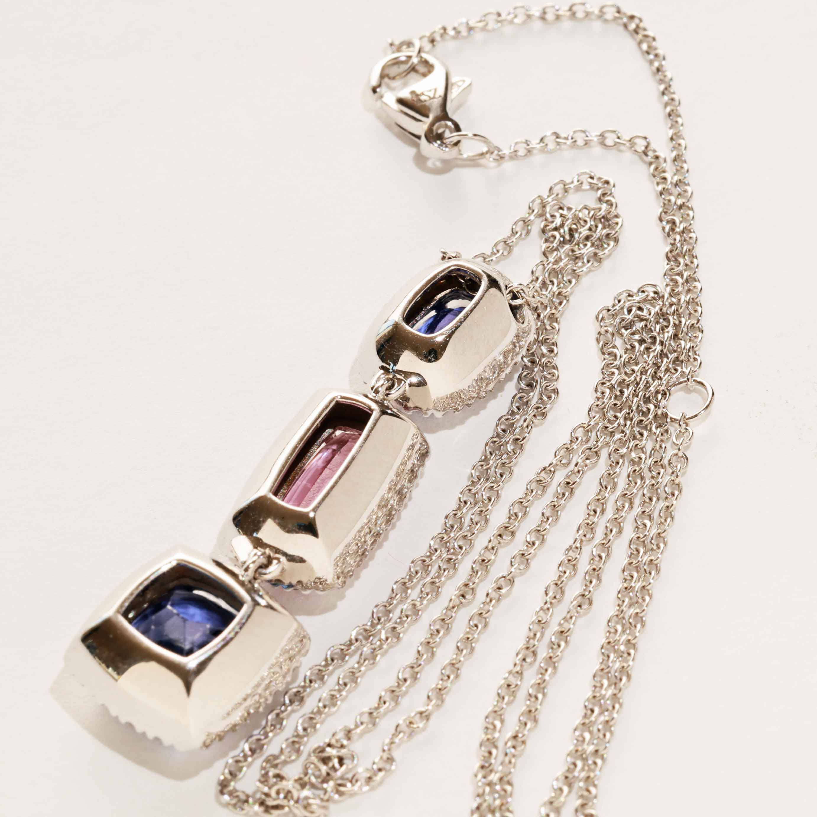 Tanzanite Spinel Brilliant Pendant w. Chain 750 White Gold 6 ct 0.70 AAA+ Blue Lily and Dream Pink