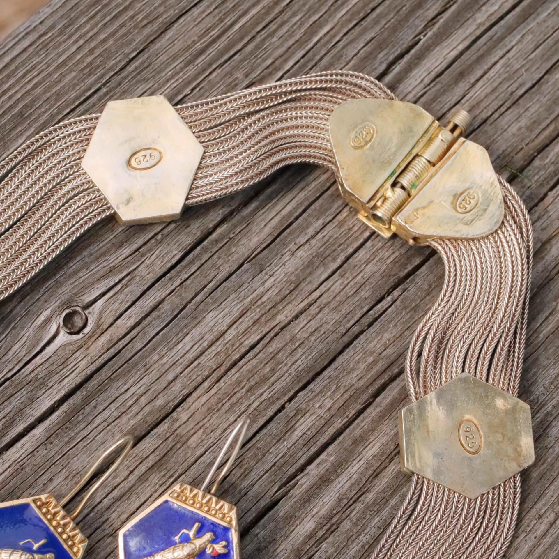 Floral Enamel Necklace and Earrings 925 Silver 160 grams...magnificient
