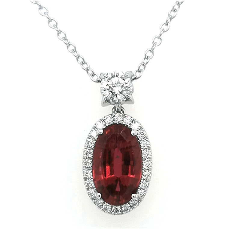 Rubelith Brilliant Pendant with Chain 750 White Gold from traditional goldsmiths...magnificently beautiful