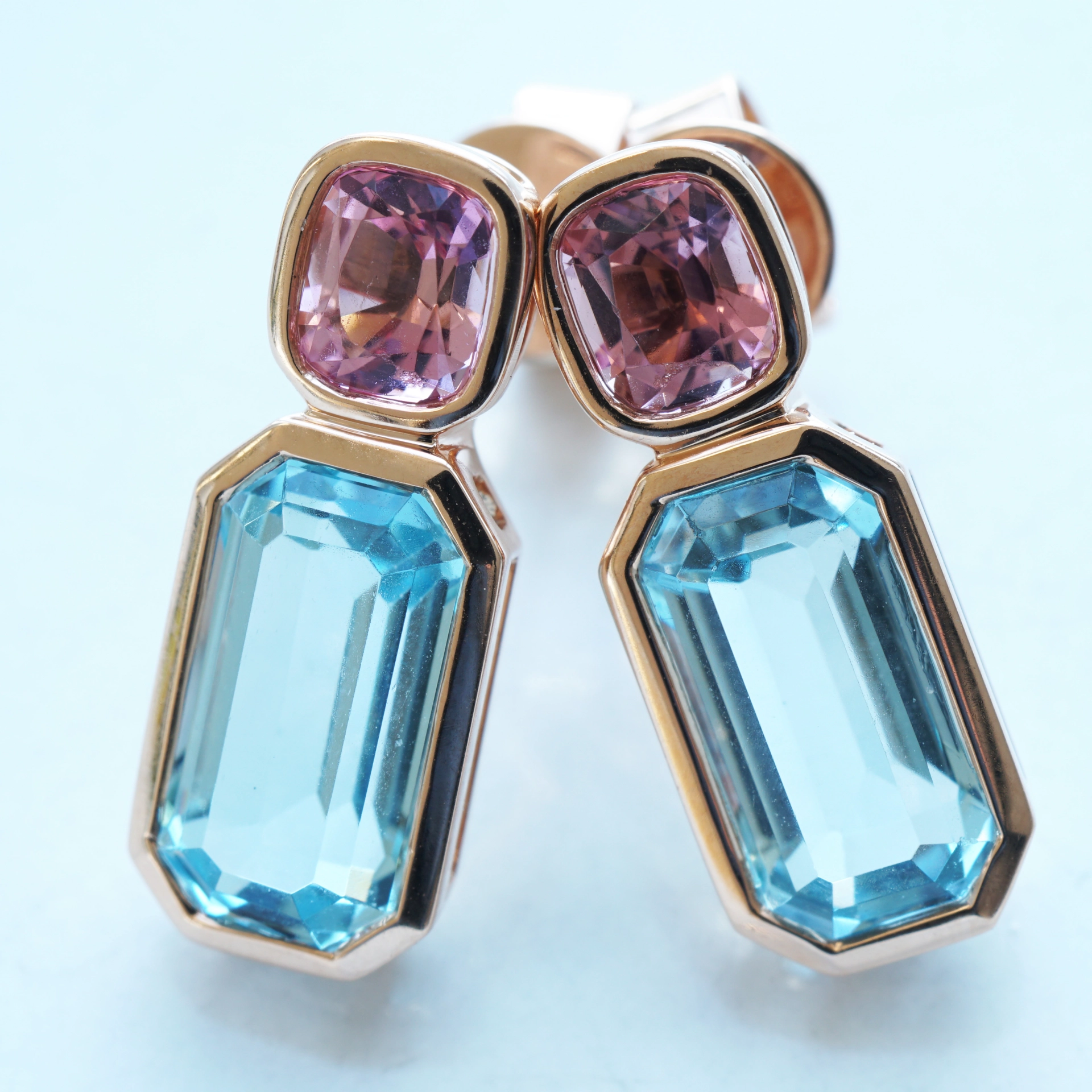 Aquamarine tourmaline ear studs AAA+ 750 rose gold ...beautyful life
