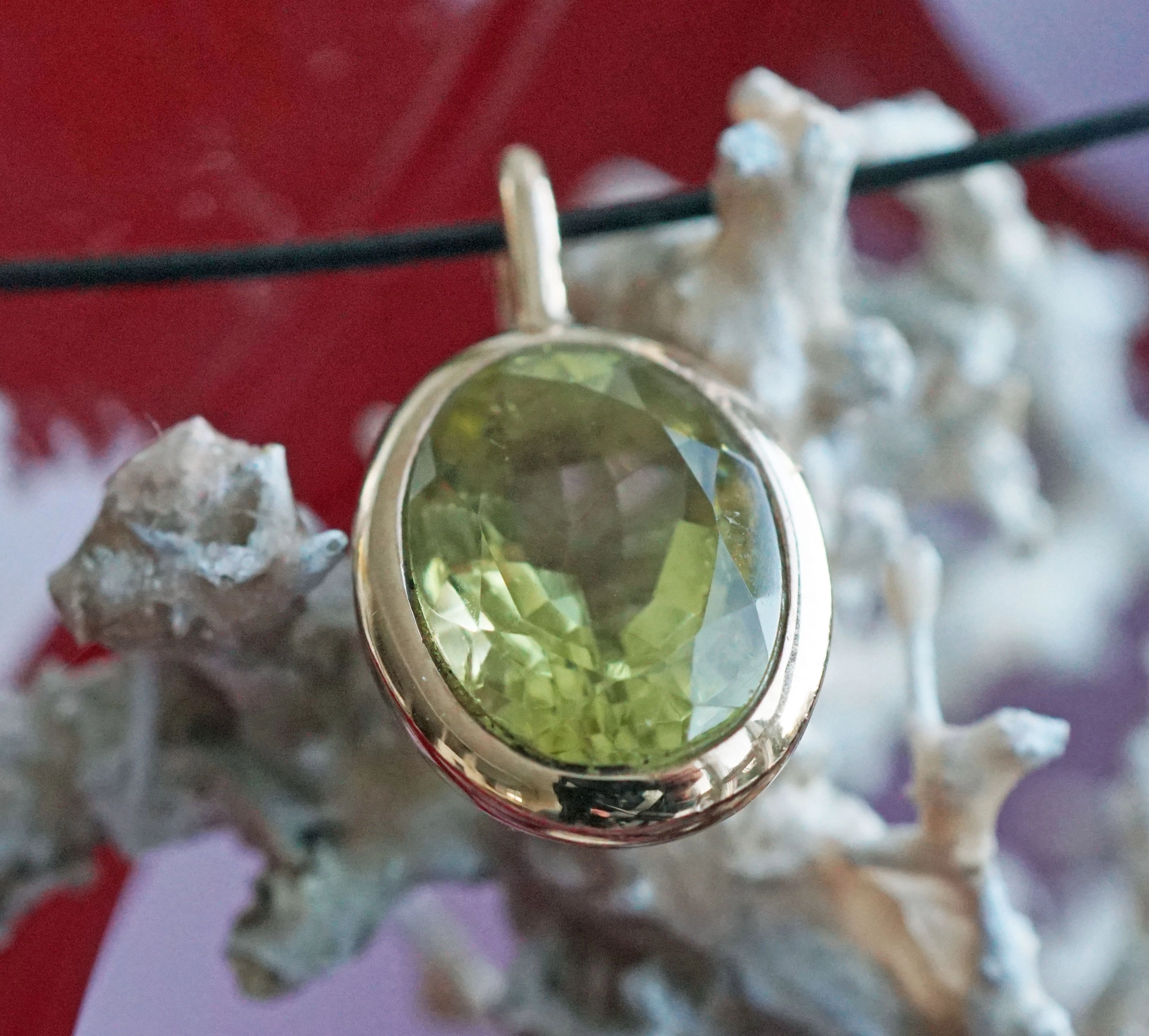 Lemoncitrin Anhänger 24 x 13 mm Qietschvergnügt  925er Silber rosevergoldet