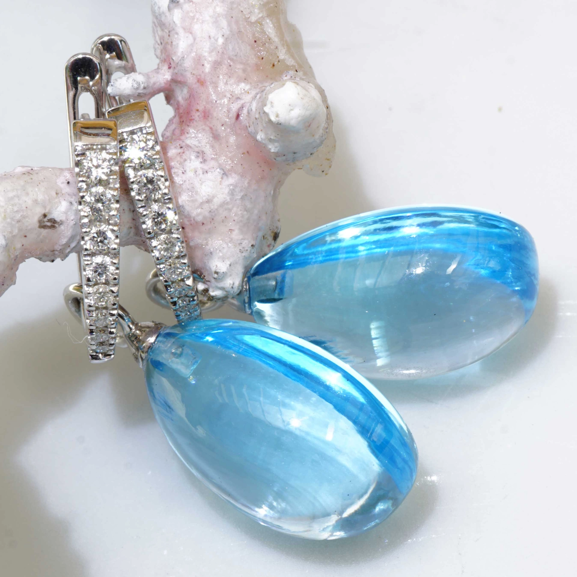 Swiss Blue Color Topaz and Brilliants 18 kt White Gold...a miracle Combination