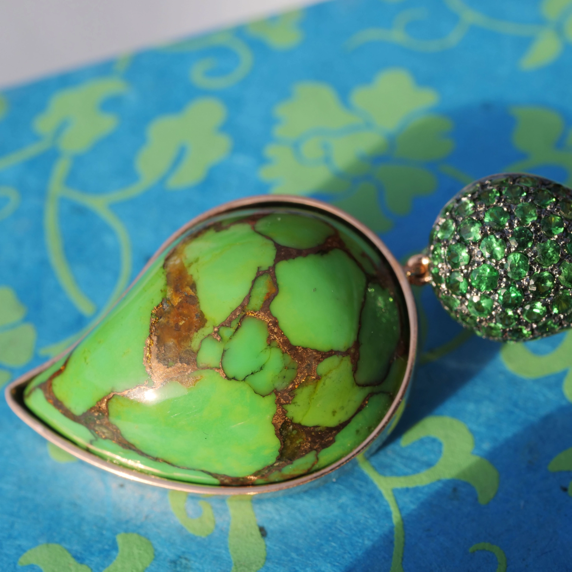 Cooper Turquoise Tsavorith Earring 18 kt Rosegold...Paradies Colors
