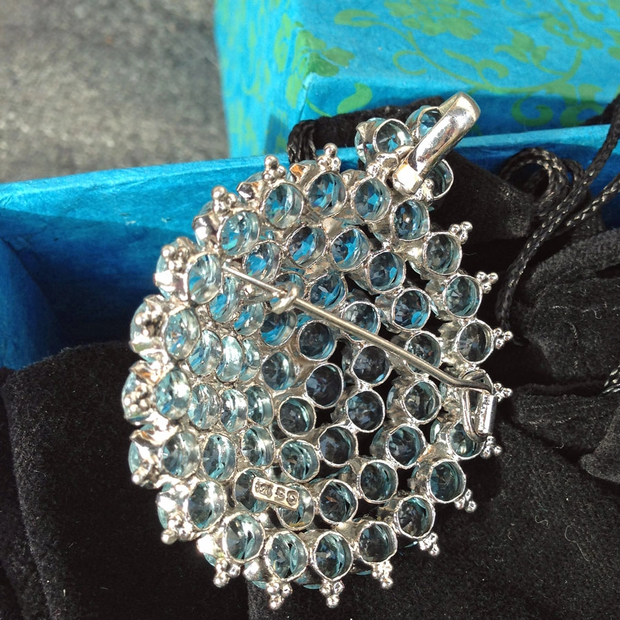 Topas-Brosch/Anhänger, Rosette, Silber