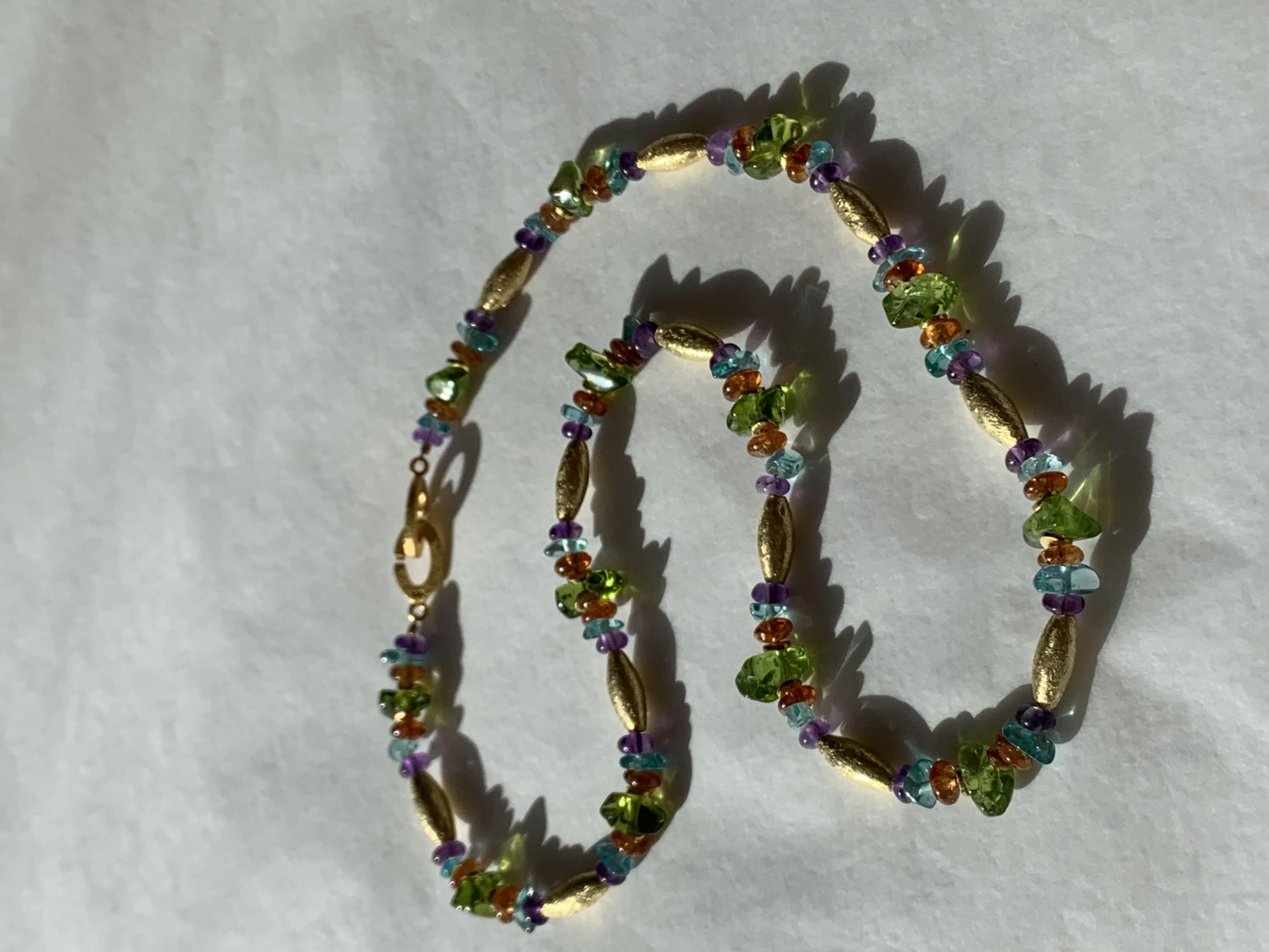 Farbstein Collier Peridot Amethyst Topas Citrin Silber vergoldet 48,5 cm aufregend bunt