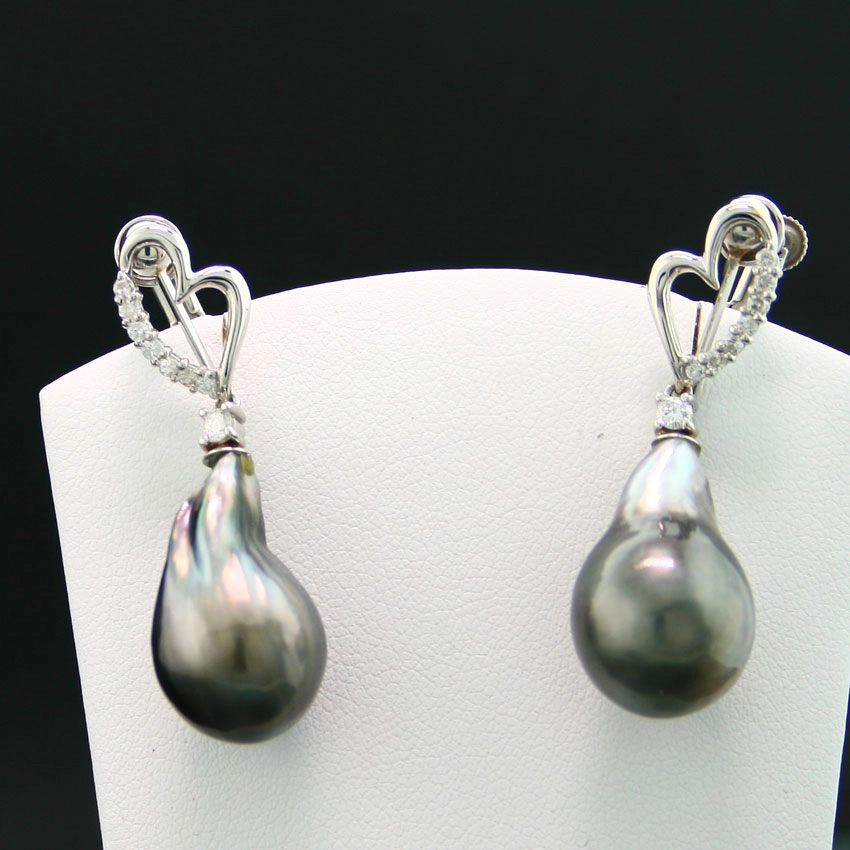 Tahiti-Zuchtperl-Brillant-Stecker, 900/-Platin