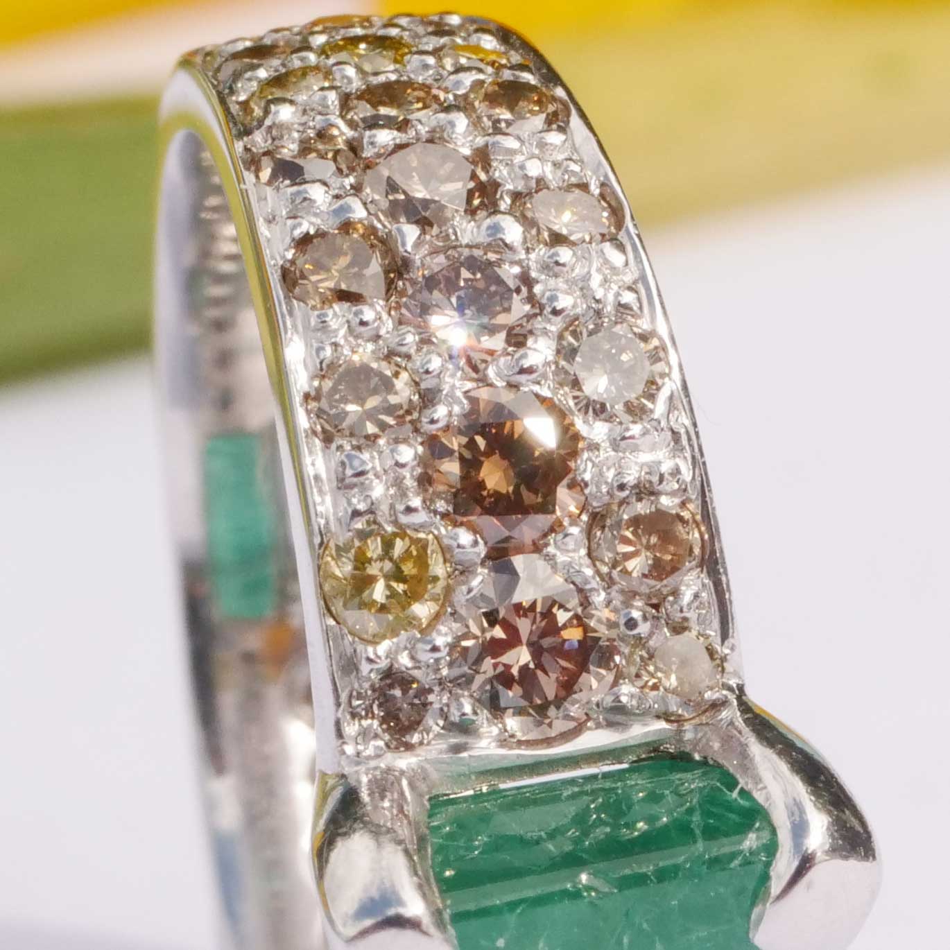 Emerald Brilliant Ring 750 White Gold approx. 2.60 and 0.80 ct 6.3 Grams newly rhodium-plated