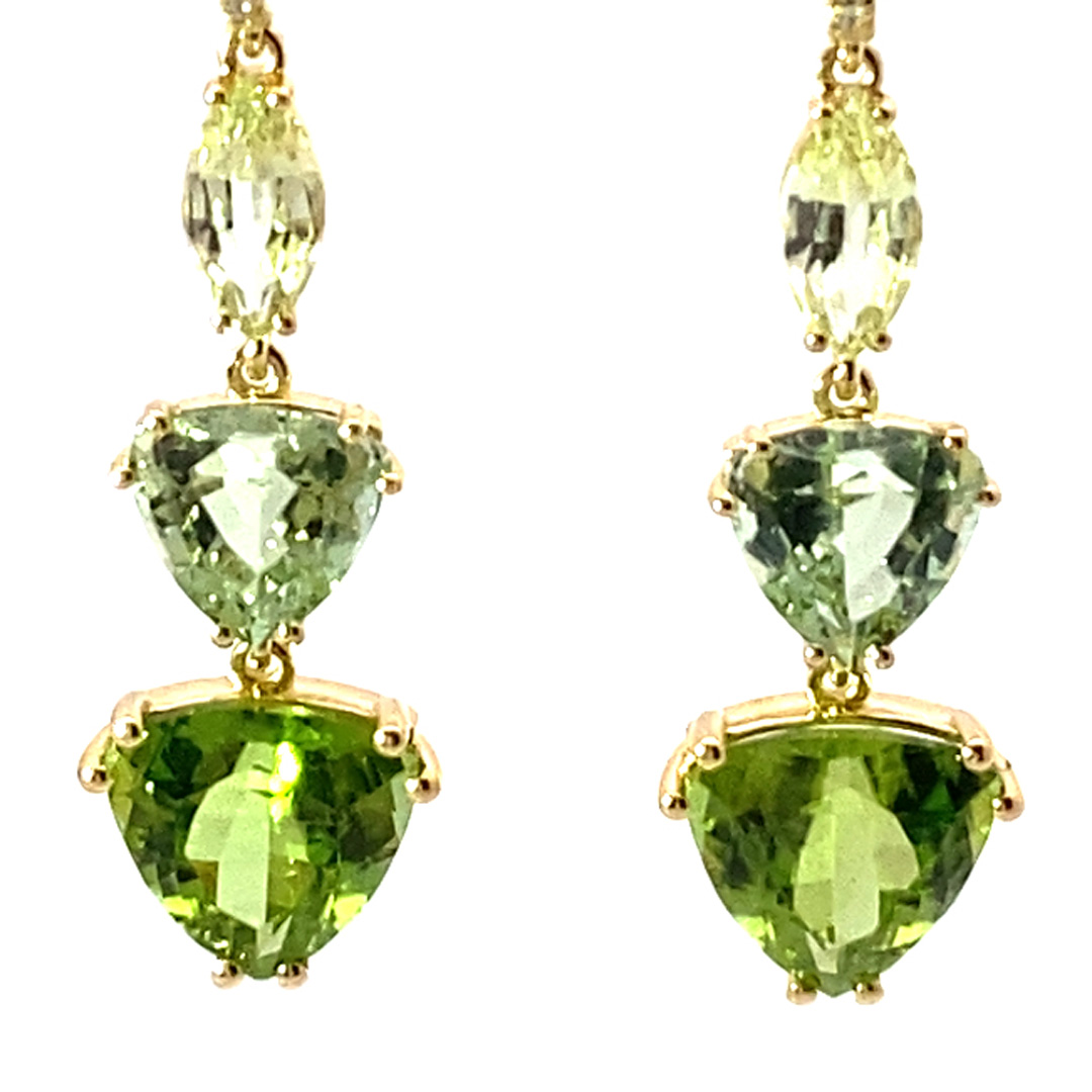 Chrysoberyl Tourmaline Peridot Brilliant Drop Earrings 750 Yellow Gold 10 ct AAA+... unbelievable, fragile play of colours