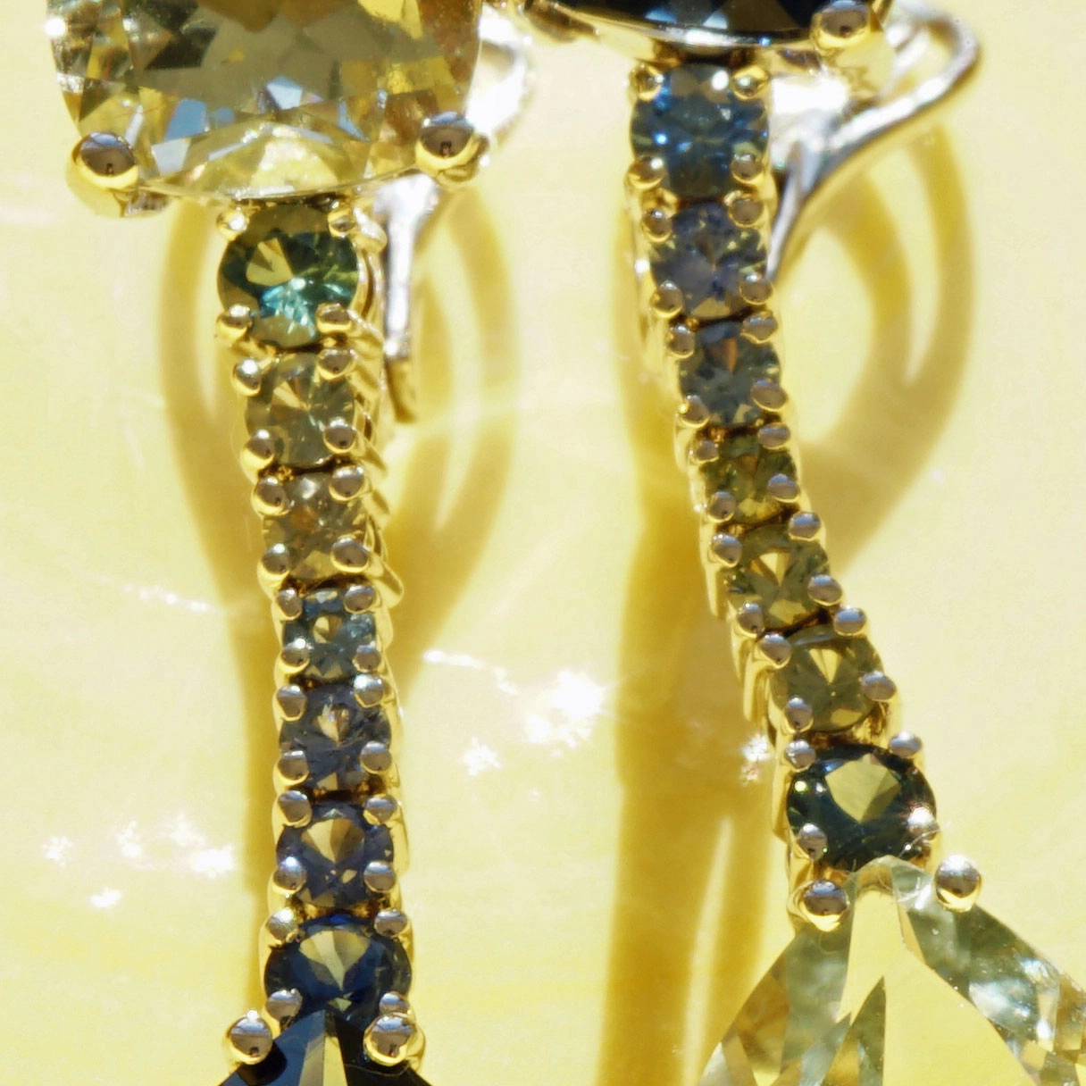 Topaz Amethyst Saphire Earrings.. High End 18 kt Jewellery MAGNIFIC