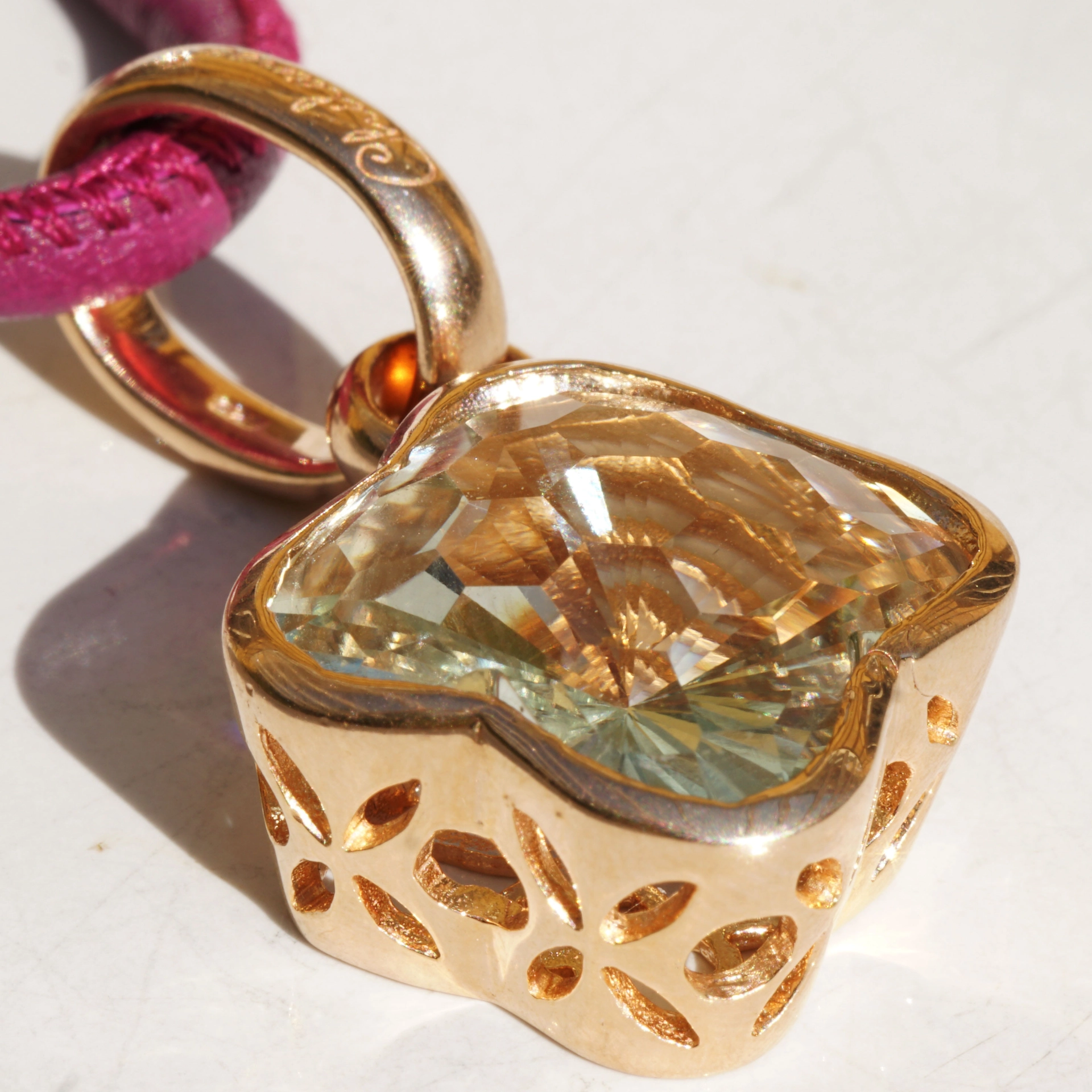Chilango Anhänger Green Amethyst Flower Diamond Cut 925er Silber Rosegold Plated